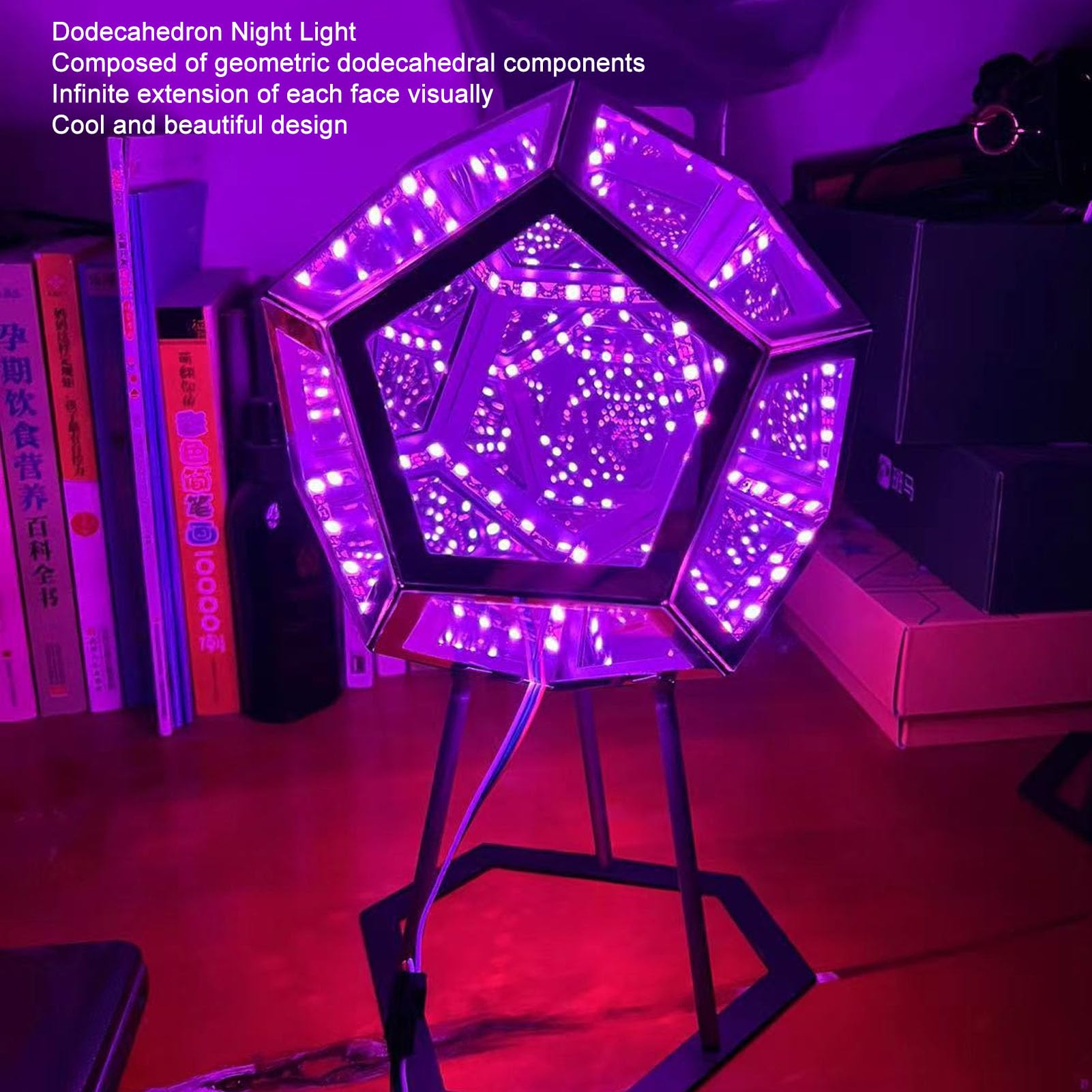 Luqeeg Dodecahedron Gaming Light, Rgbw Led 7 Colors 3D Night Lamp Dodecahedron Night Light Bedside Table Lamp Lamp With Stand & Remote Control For Adult Party