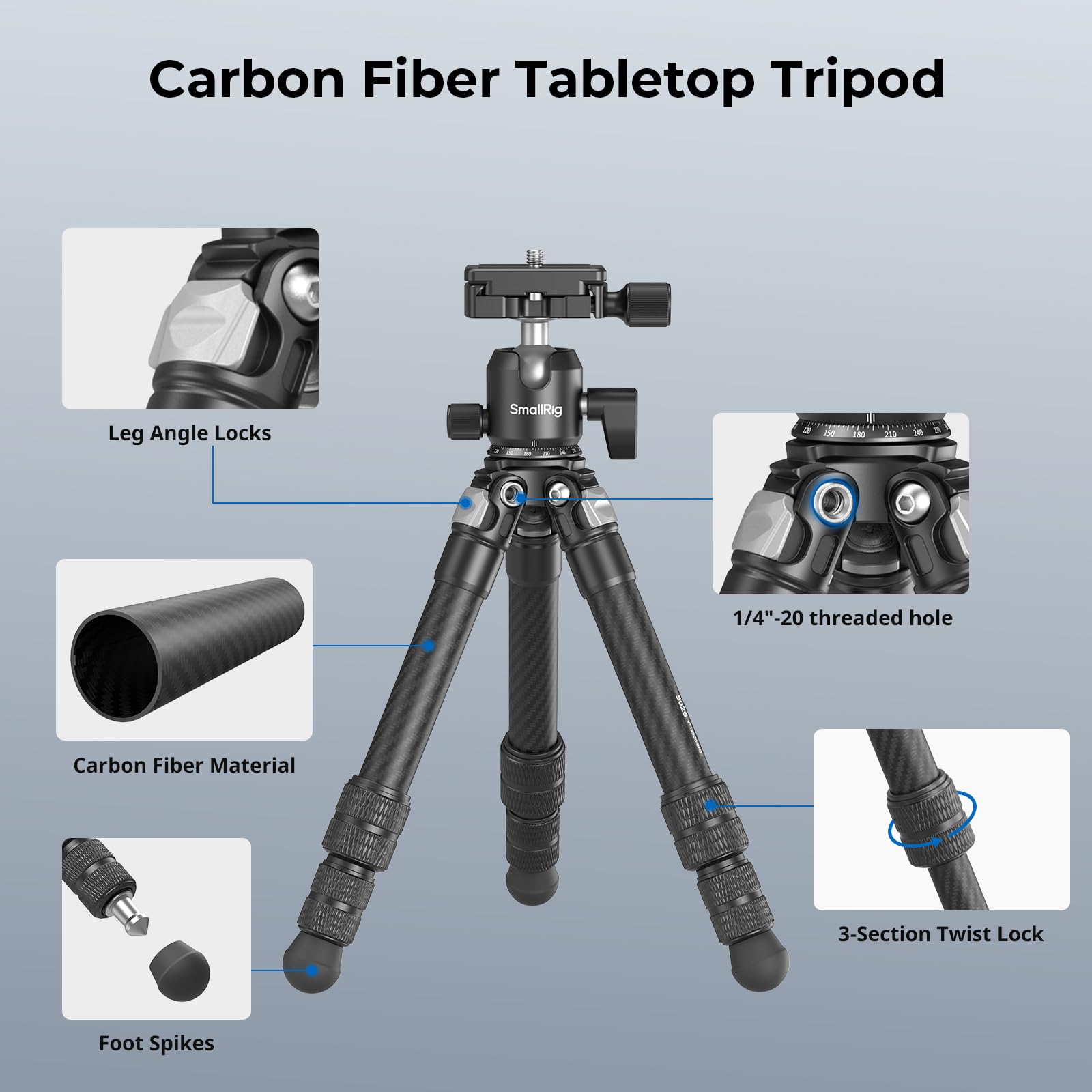Smallrig Bundle: Lightweight Top Handle, Grip For Dslr Camera Cag 3764+Carbon Fiber Mini Desktop Tripod 5026