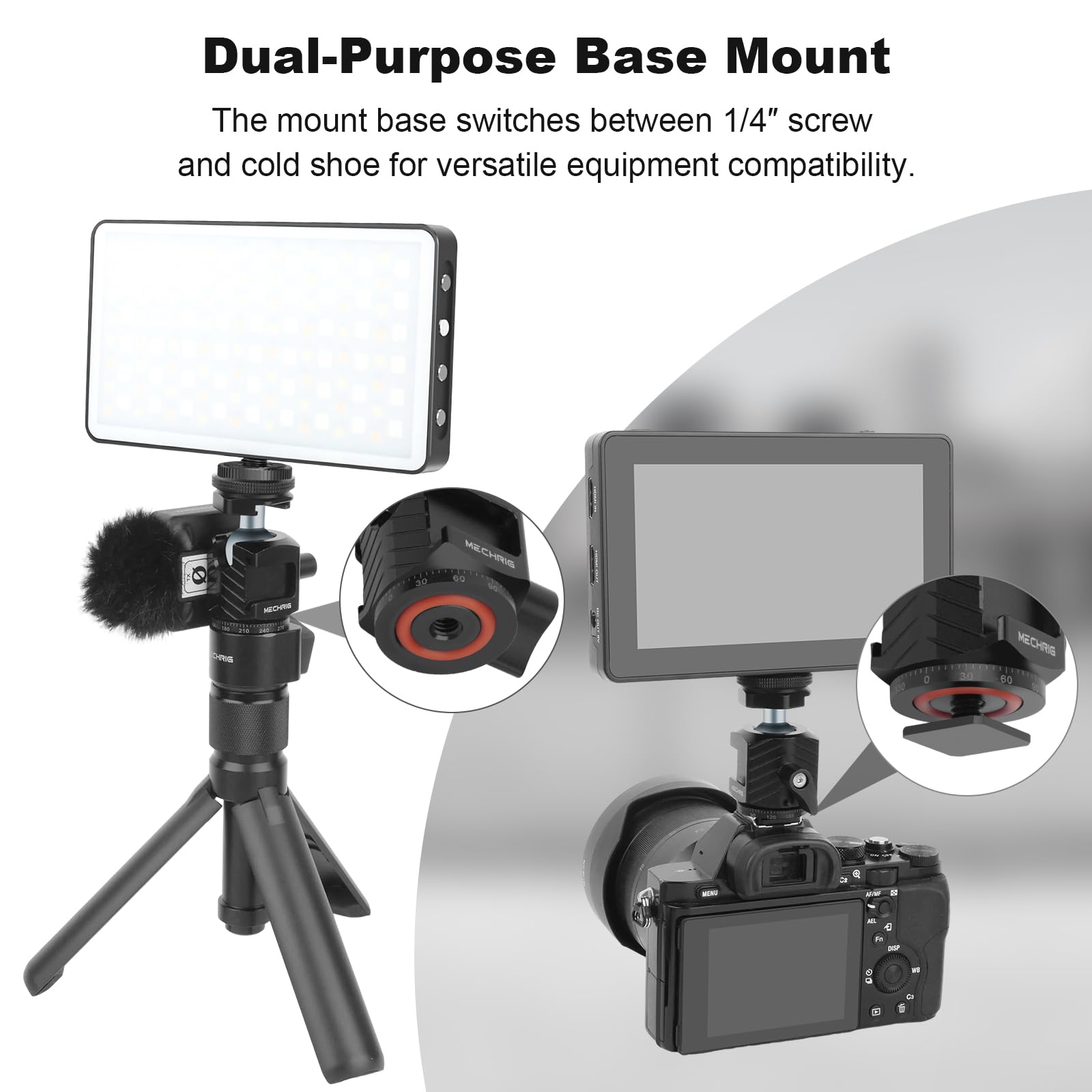 Mechrig Mini Ball Head Tripod Head With Triple Cold Shoe Mount, Aluminum Tripod Ball Head Mount For Dslr Action Camera/Smartphone/Led Light/Mic/Tripod/Monopod/Light Stand/Cage, Max Load 8.8Lb (62006)
