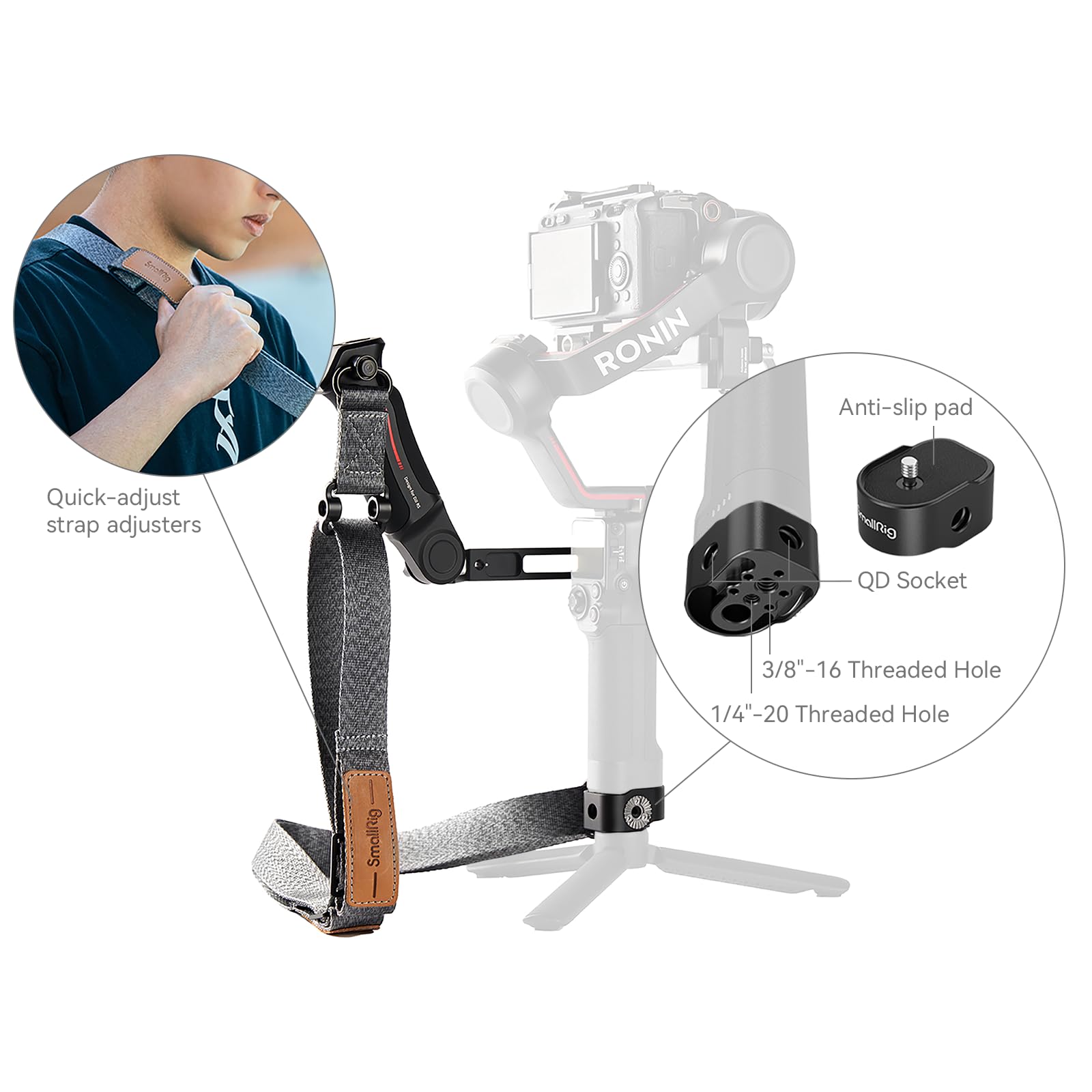 Smallrig Adjustable Sling Handgrip Gimbal Sling Handle W/Shoulder Strap + Wrist Support For Dji Rs 4/Rs 4 Pro/Rs 3/Rs 3 Pro/Rs 2