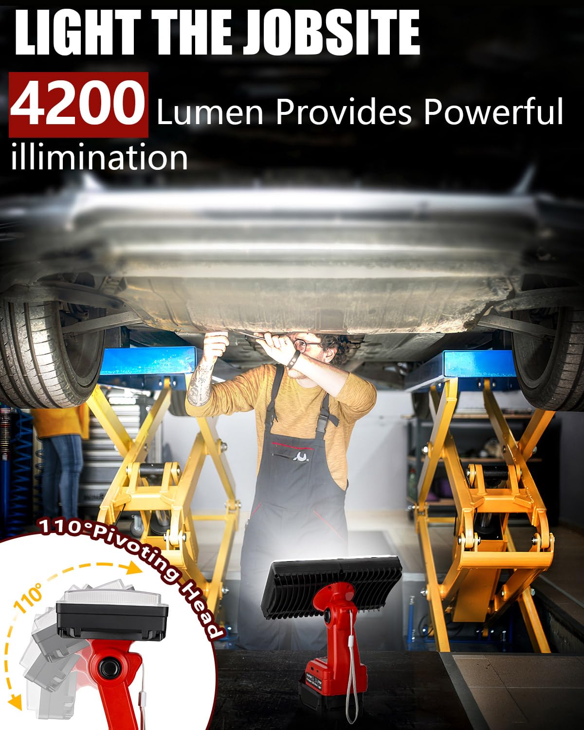 Philophca 18V Light For Li-Ion Battery, 40W 4200Lm For Light With Usb Port, 110° Pivoting Head, For Flashlight 18V Max Led Work Light Floodlight Spotlight
