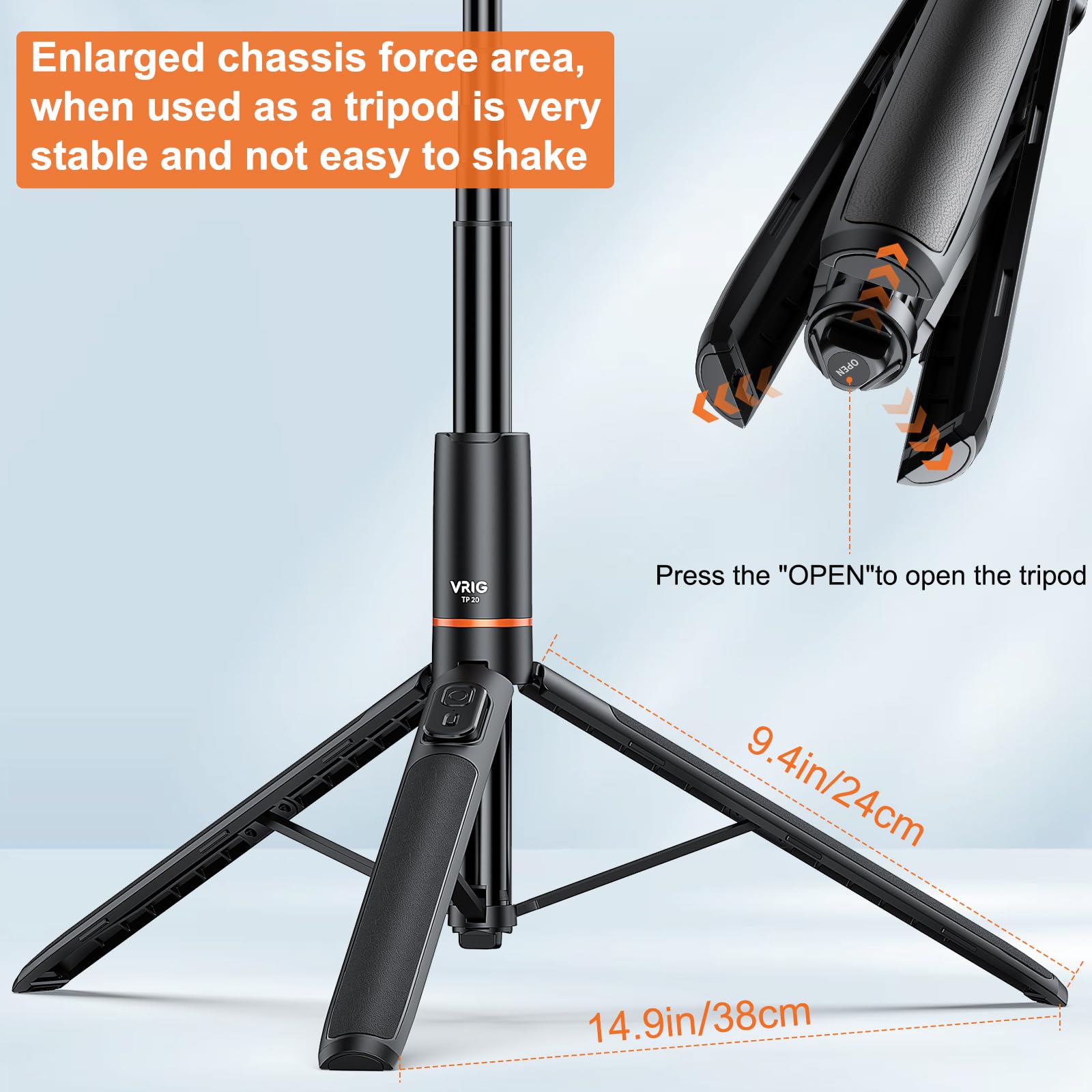 Vrig Select Vrig 63" All-In-1 Selfie Stick Tripod With Integrated Remote, Portable, Lightweight, Extendable Phone Tripod For Iphone/Android