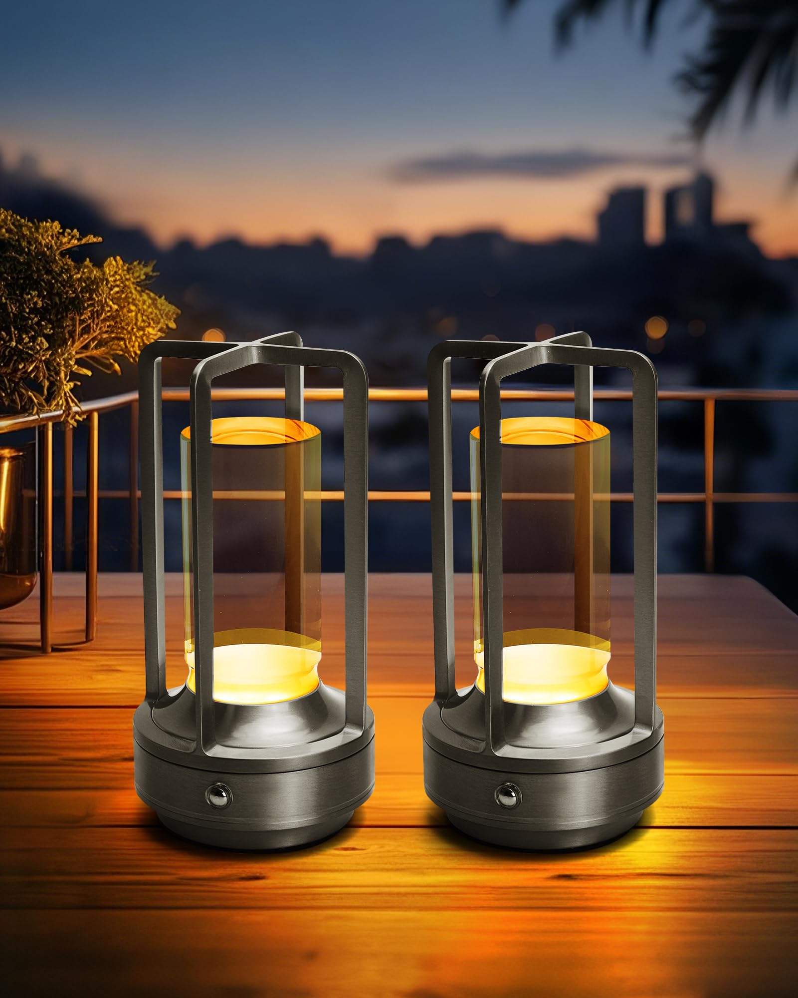 Jinchangming Set Of 2 Cordless Table Lamps, Led Rechargeable Battery Operated Desk Lamps With 3 Color Stepless Dimmable, Small Light Portable For Outdoor Patio Bar Restaurants Bedroom Bedside (Silver)