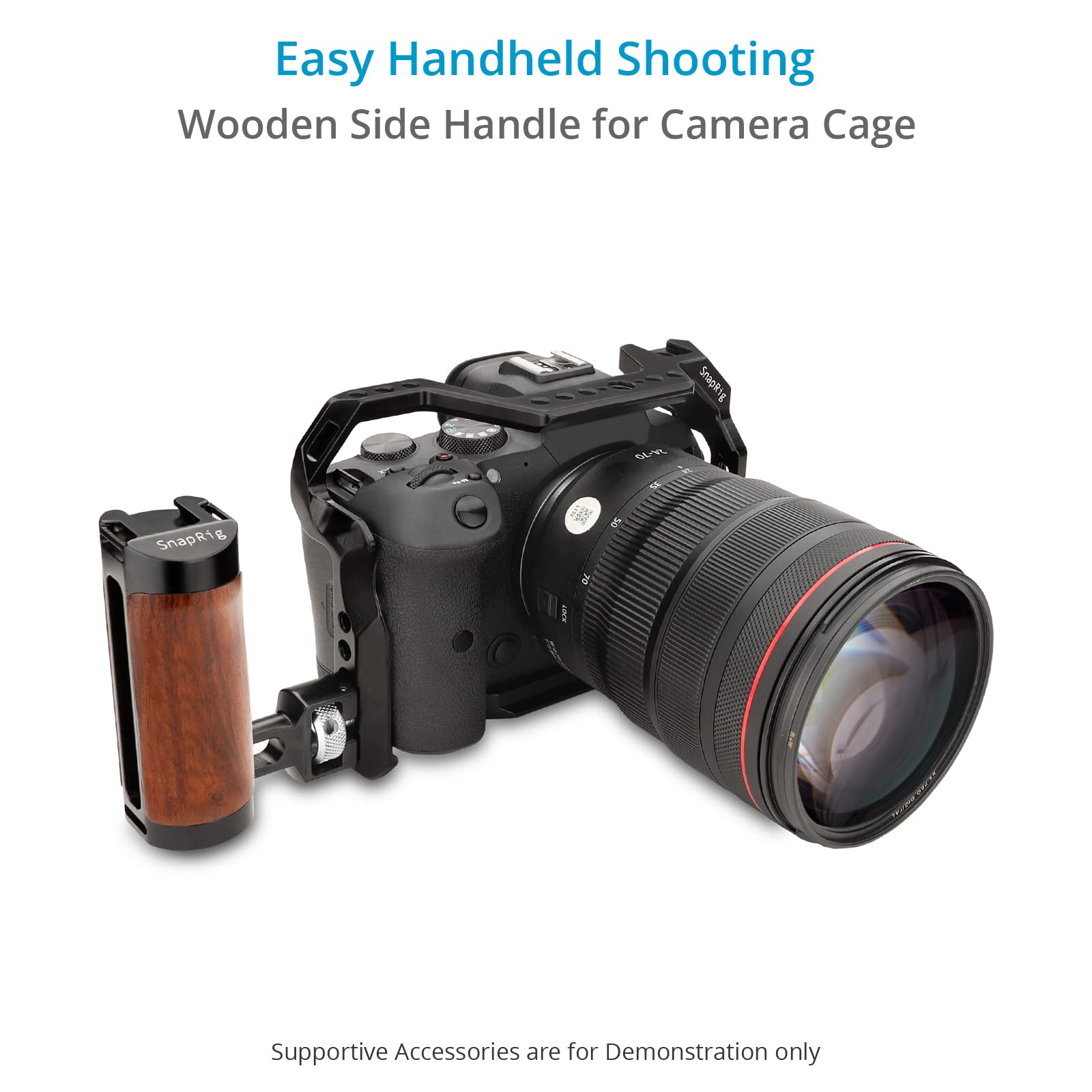 Proaim Snaprig Wood Mini Side Handle For Camera Cages & Rigs With 3/8"-16 Locating Screw Mount. Adjustable Design With Comfortable & Secure Grip. For Right/Left Hand Usage. (Wsh-03)