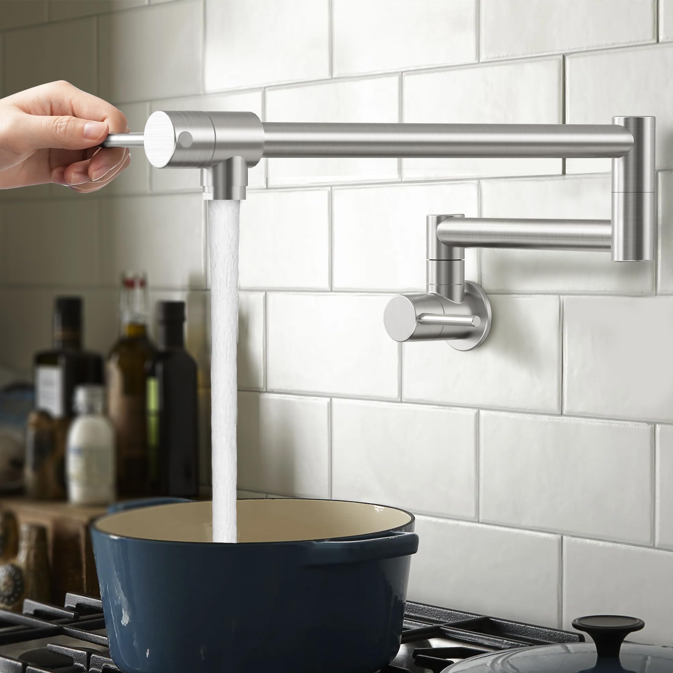 Kes Pot Filler Faucet With Heat-Resistant Cartridge, 25.6" Over Stove Pot Filler Brushed Nickel, Kitchen Wall Mount Faucet With 360° Swing Arm, Stainless Steel, Nsf , Kn926S24Lff18-Bs