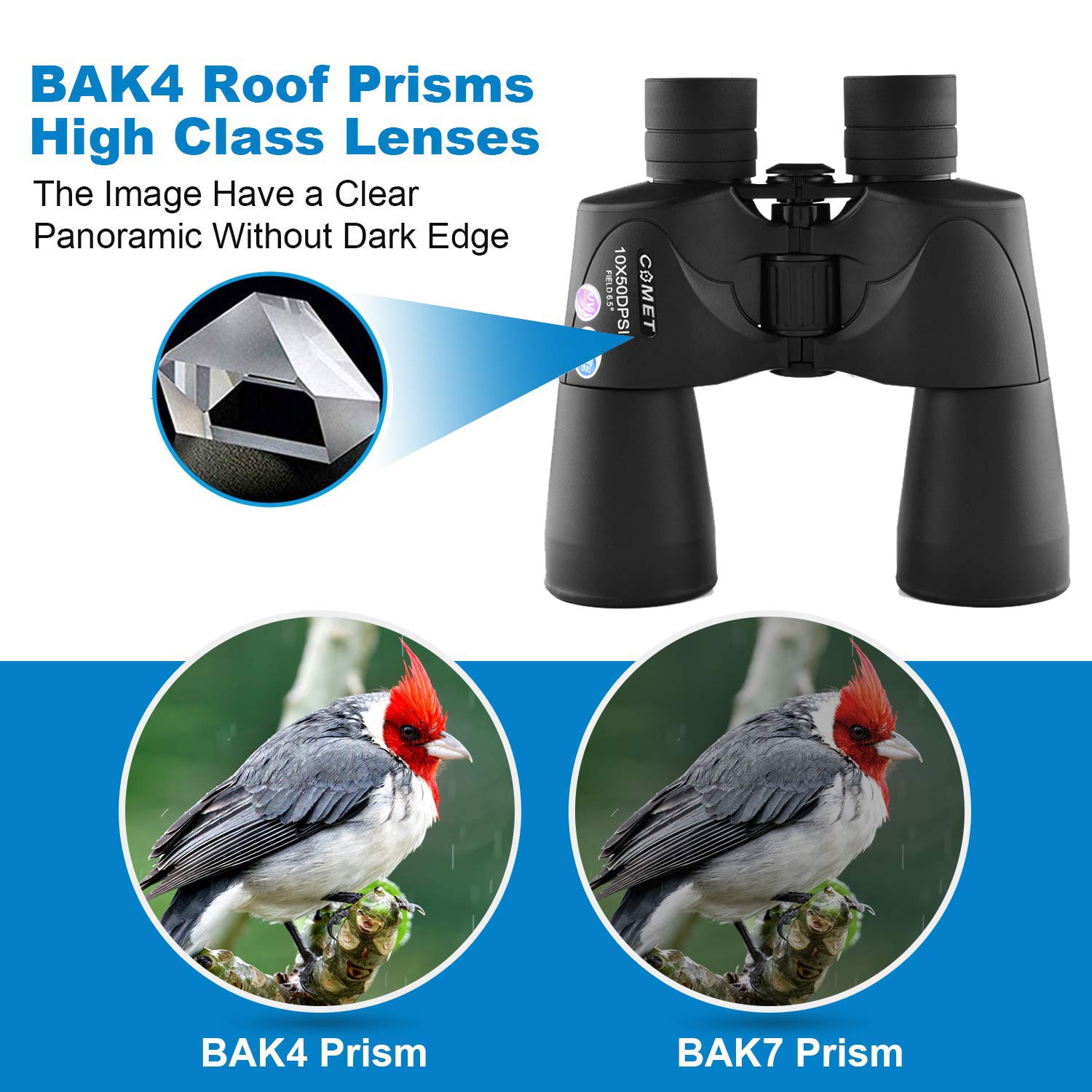 Nvshen Bak4 Prism Binoculars - 10X50, Night Vision, Waterproof, Adults Bird Watching Travel Concert - Fmc Lens, Case And Strap