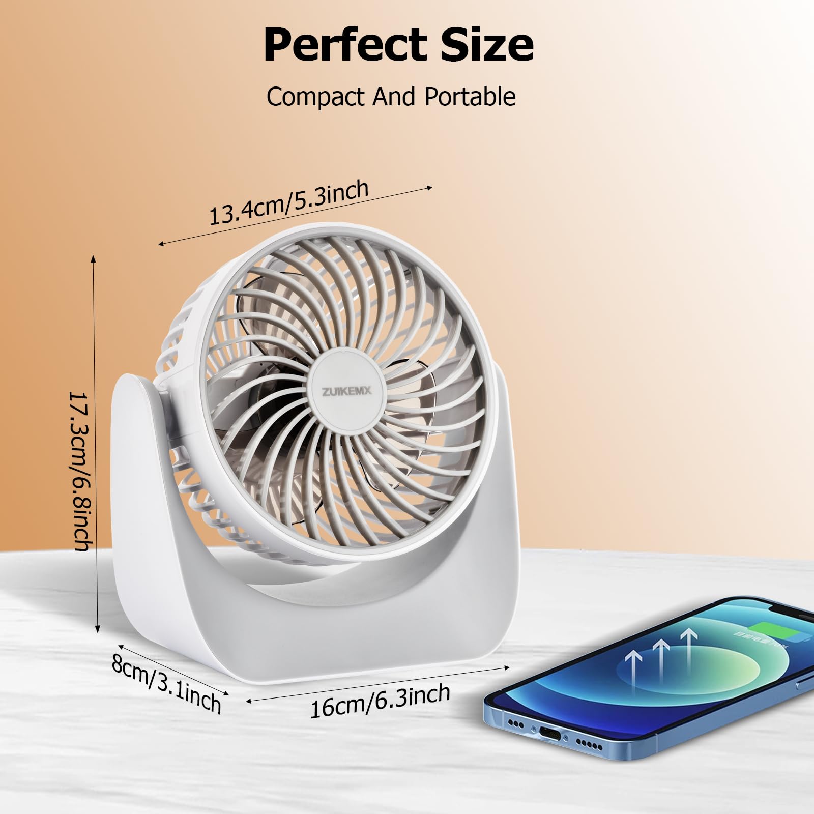 Desk Fan With Strong Airflow, 6.8 Inch Quiet Small Portable Table Fan, Brushless Motor, 3 Speeds