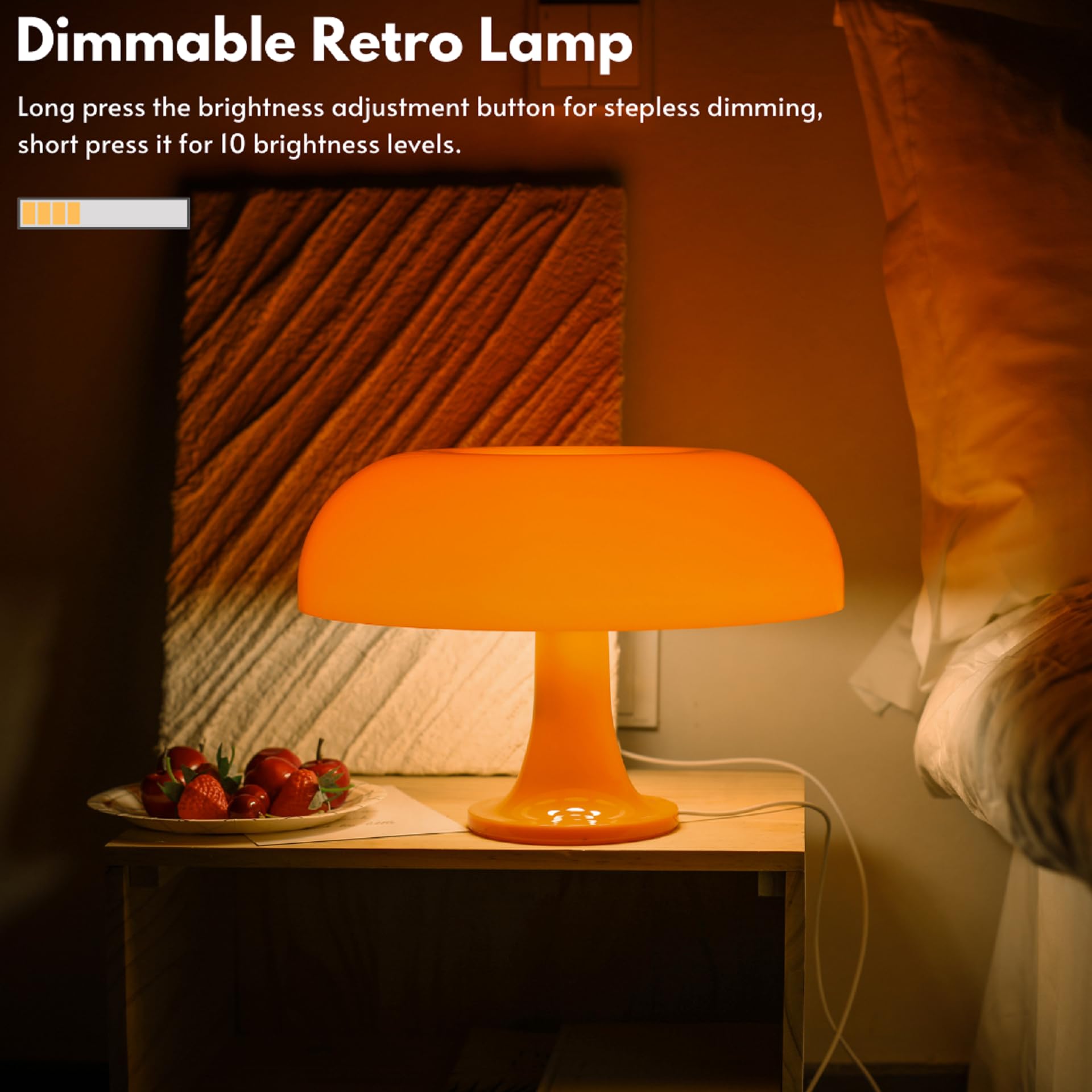 Uehict Orange Mushroom Lamp, Mushroom Shaped Donut Lamp With 3 Lighting Modes, 70S Retro Mid Century Modern Light For Bedroom, Dimmable Funky Unique Light Cool Home Decor Aesthetic