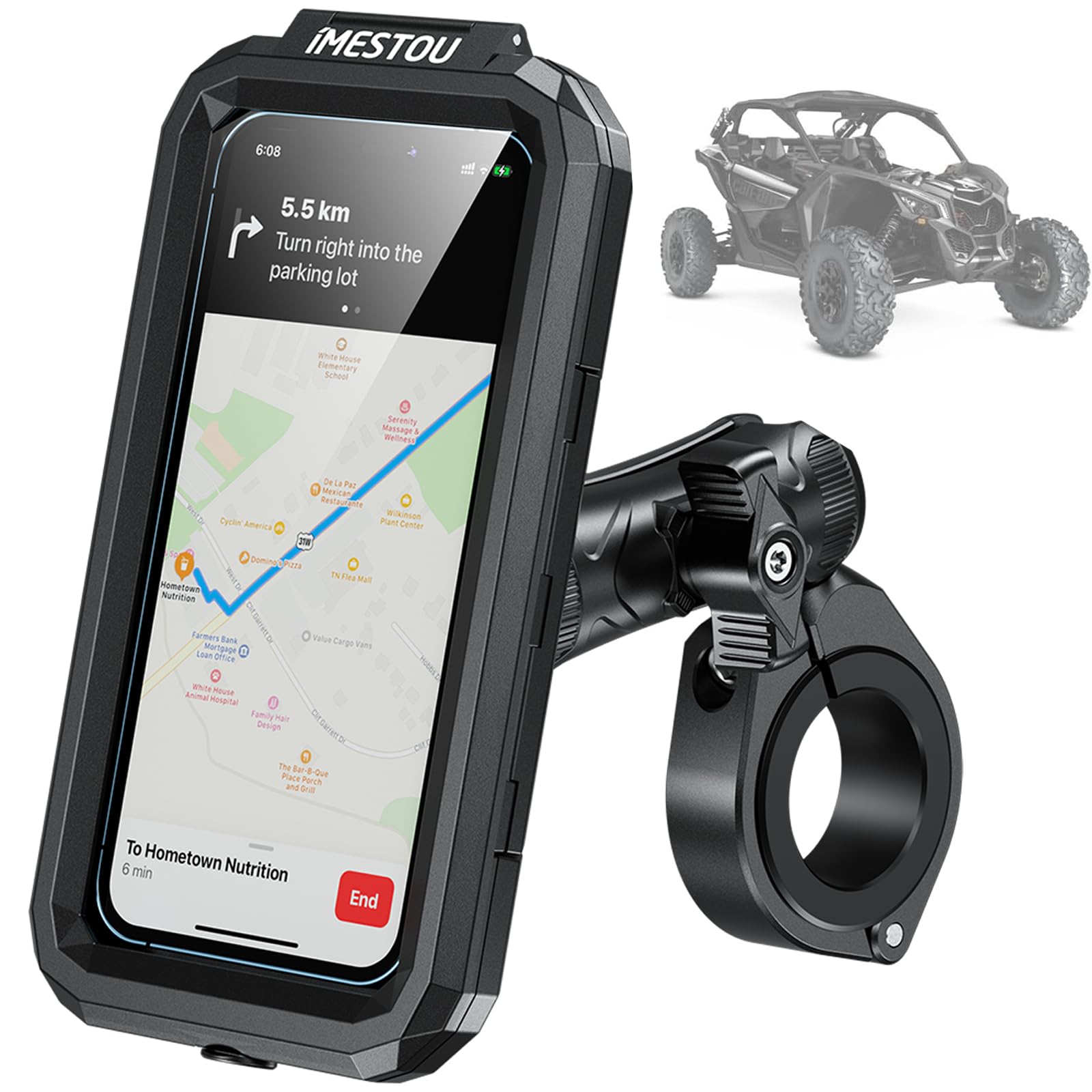 Imestou Waterproof Atv Phone Mount With Anti-Theft Design And 360° Rotation 1“ Ball Base Fits For Atv Utv 1.5''/1.75''/1.85''/2''/2.1'' Handlebars, Suitble For 3.5"-6.1" Smartphones (Size S)