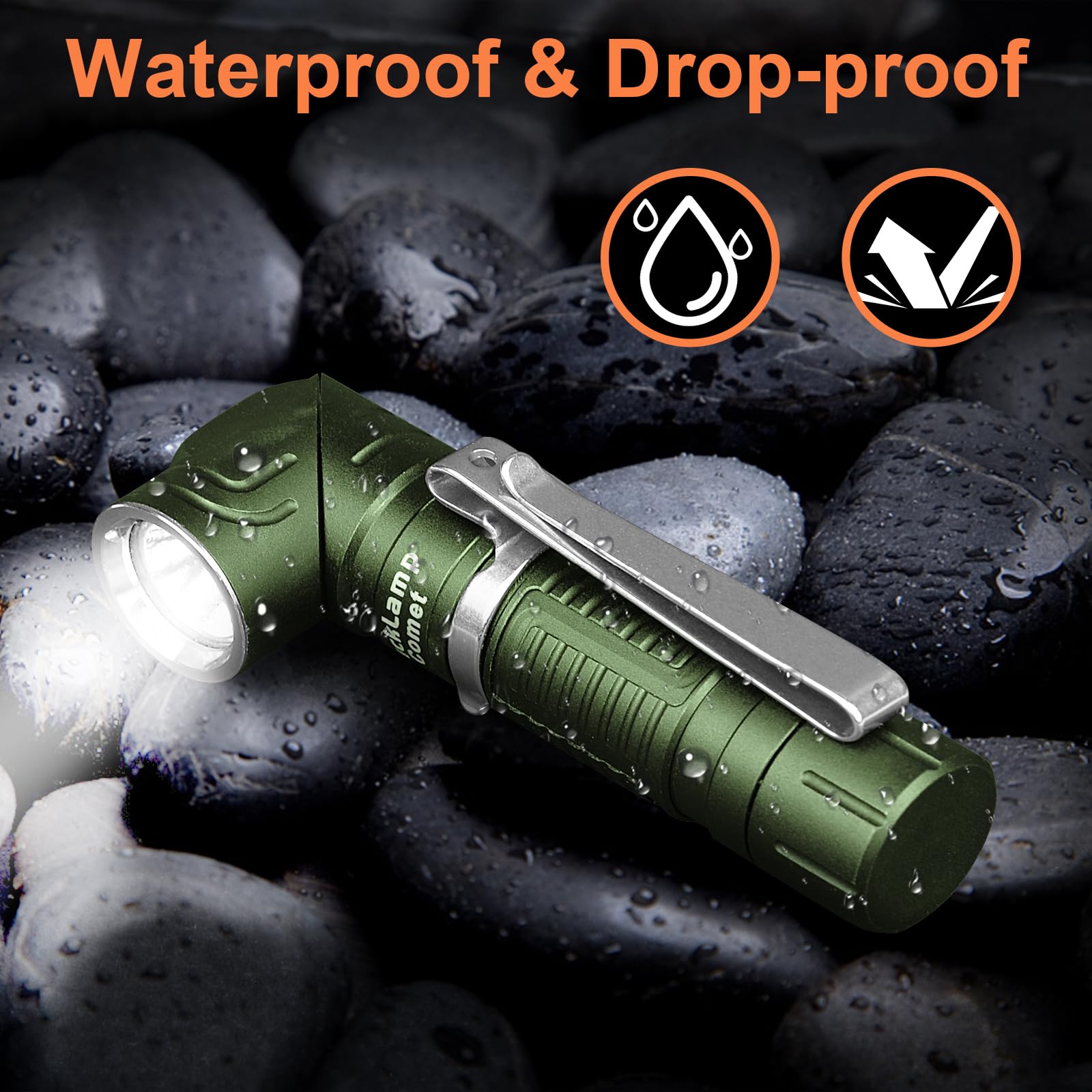 Jecklamp 90 Degree Edc Flashlight, 1200 High Lumens Magnetic Flashlight With Clip, 6 Modes Rechargeable Led Headlamp, Pocket Tactical Flashlight For Working, Camping（Battery Included）