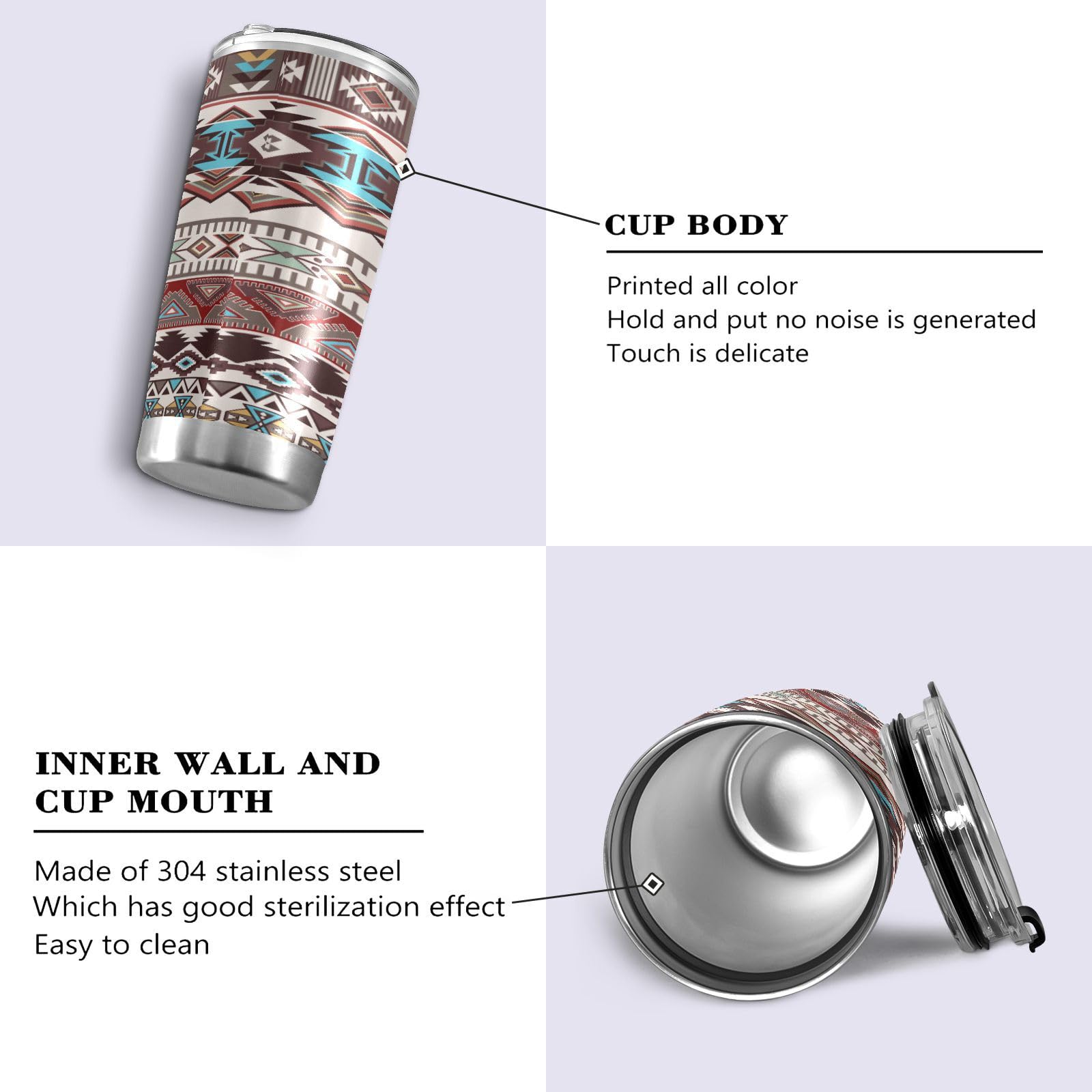 Aztec Navajo Tumbler With Straw Lid, 20Oz Stainless Steel Tumbler Cup Double Wall Vacuum Insulated