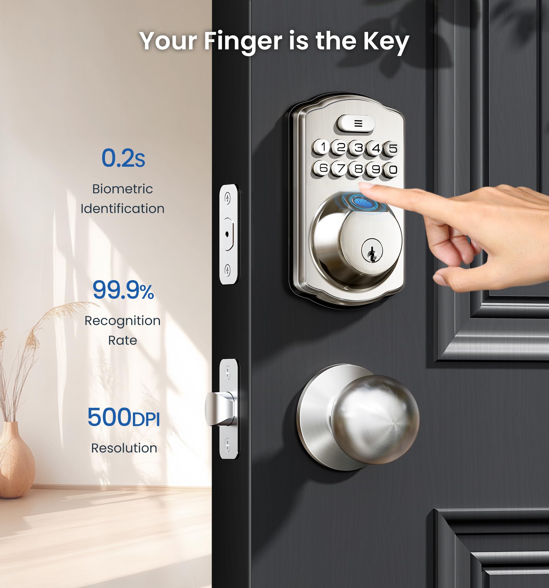Veise Fingerprint Door Lock, Keyless Entry, Auto Lock, Electronic Keypad Deadbolt For Front Door, Biometric, Anti-Peeking Password, Easy Install, Oil Rubbed Bronze