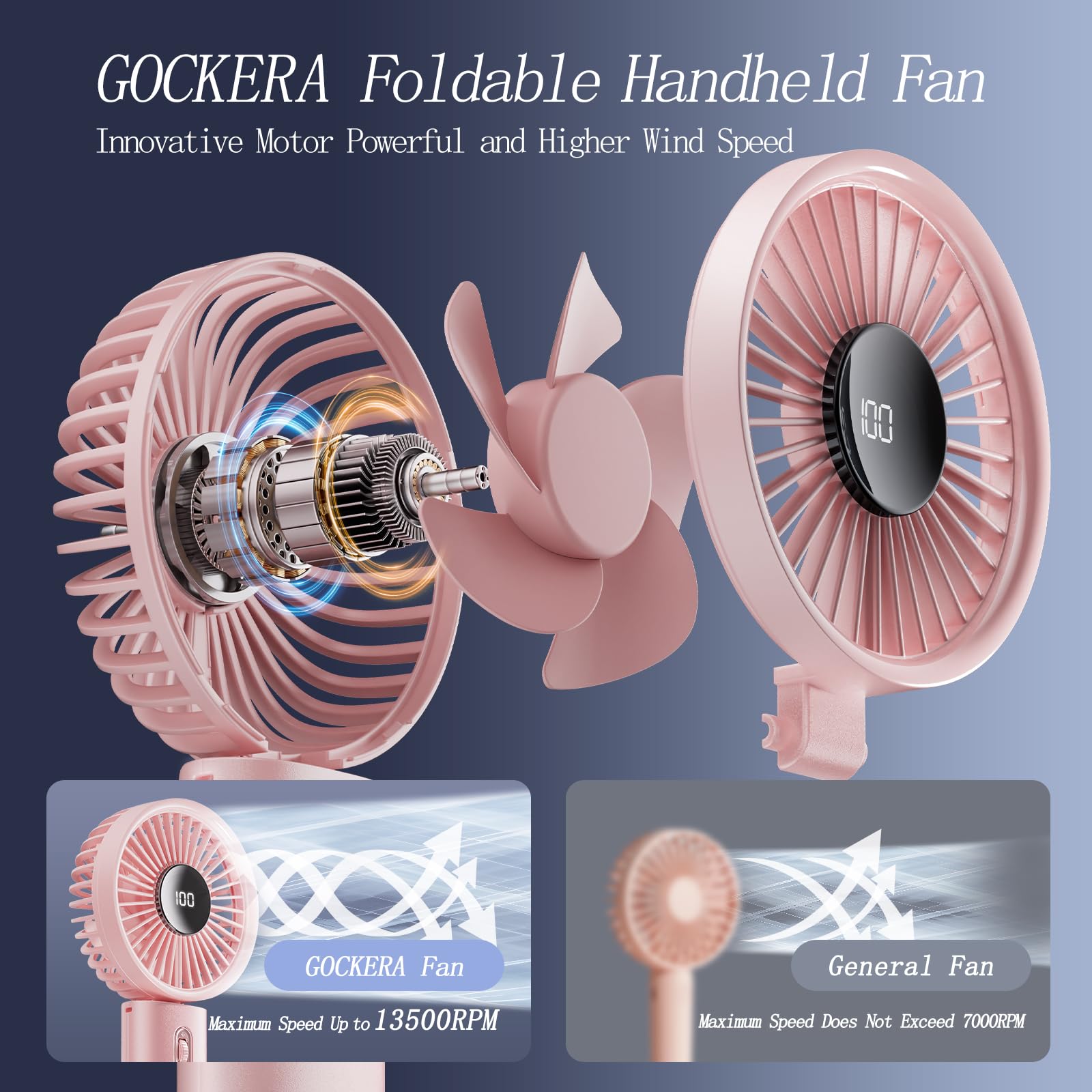 Portable Fan, 100 Speeds Scrolling Switch Adjustable Handheld Fan With Digital Display, 4200Mah Fold