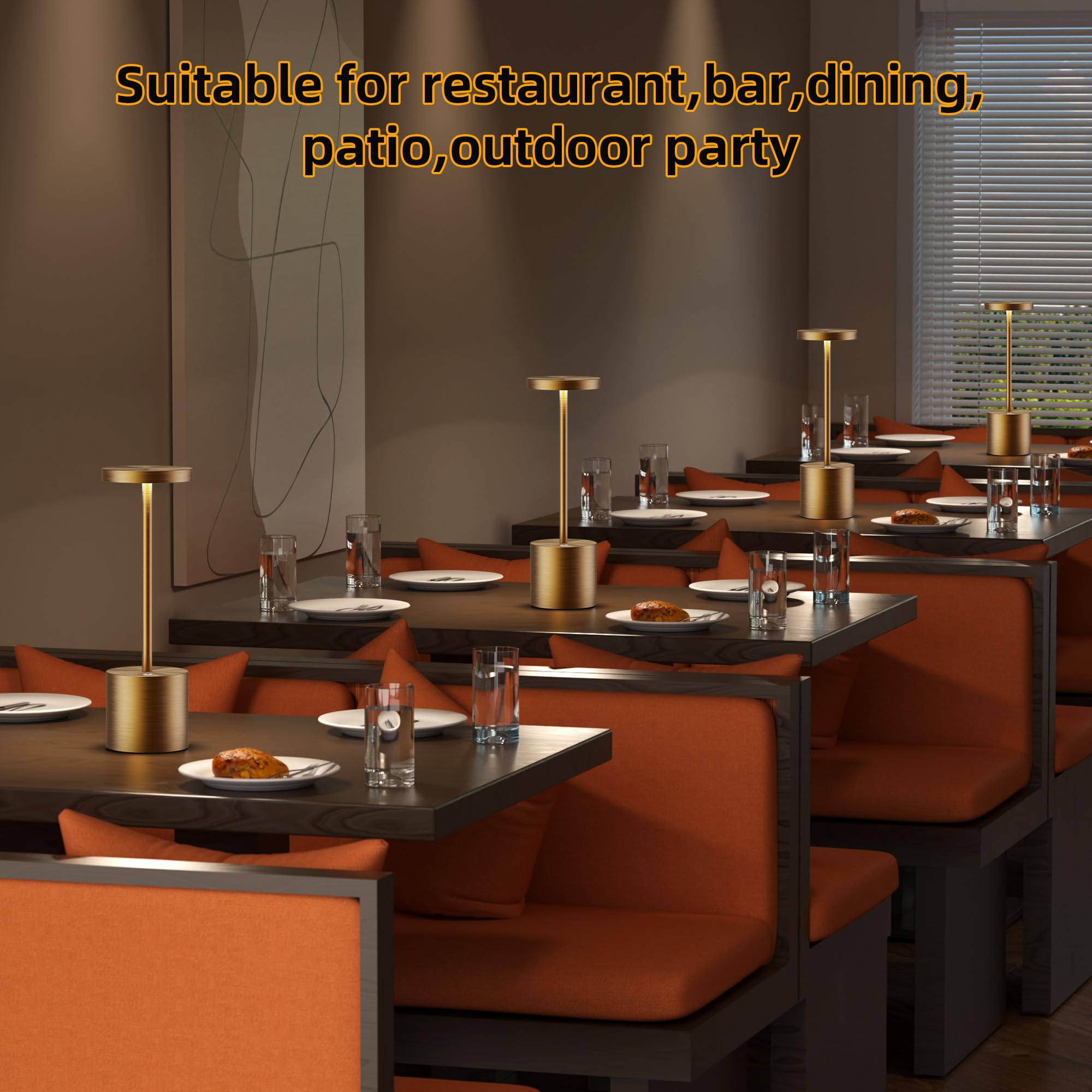 Jalvde Cordless Table Lamps Rechargeable - Outdoor Portable Led Table Light 5000Mah Battery Operated Lamp 3 Color Stepless Dimming With Memory Function For Restaurant Dining Patio 2Pack Bronze