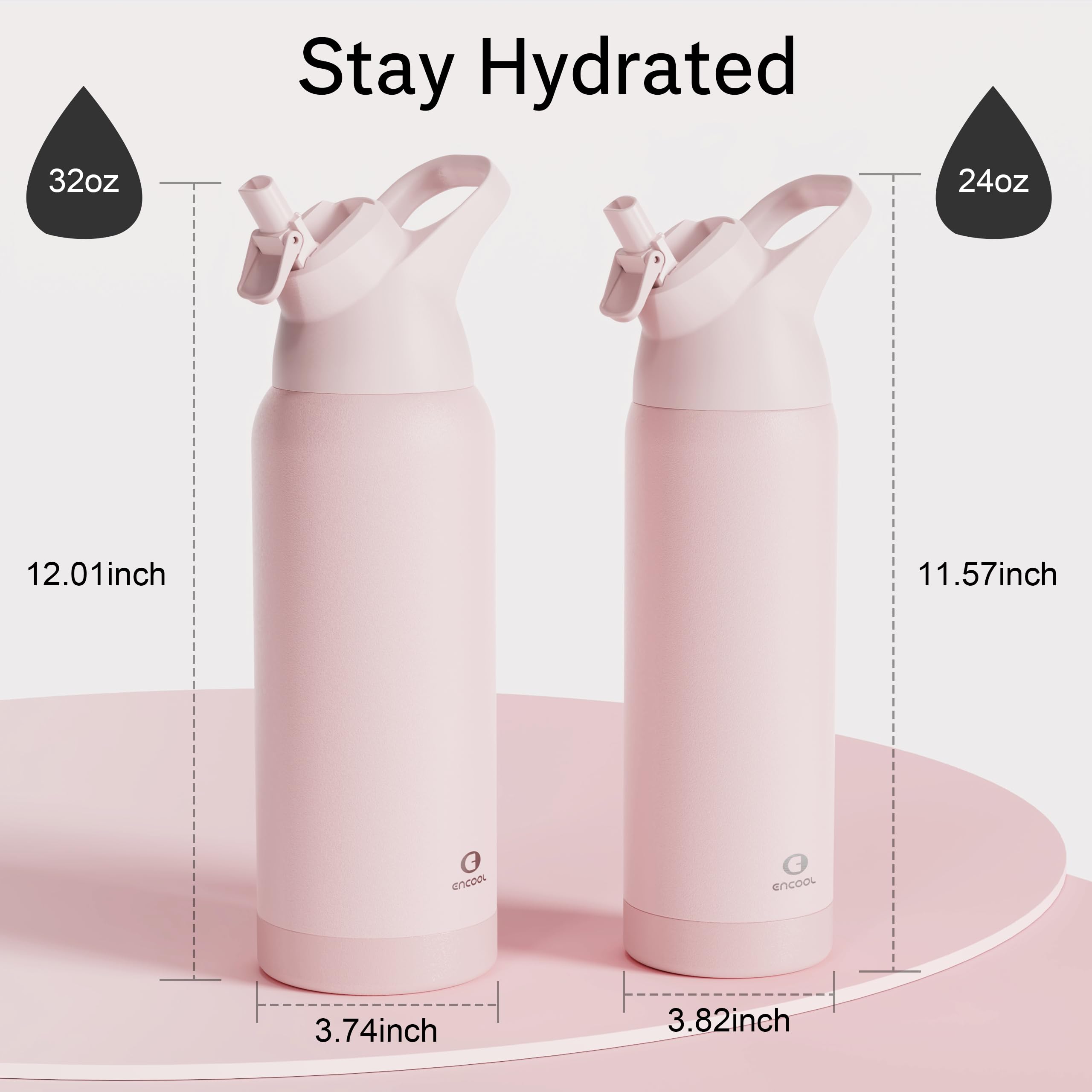 Insulated Water Bottle With Straw - Encool Stainless Steel Water Bottle, Reusable Leakproof