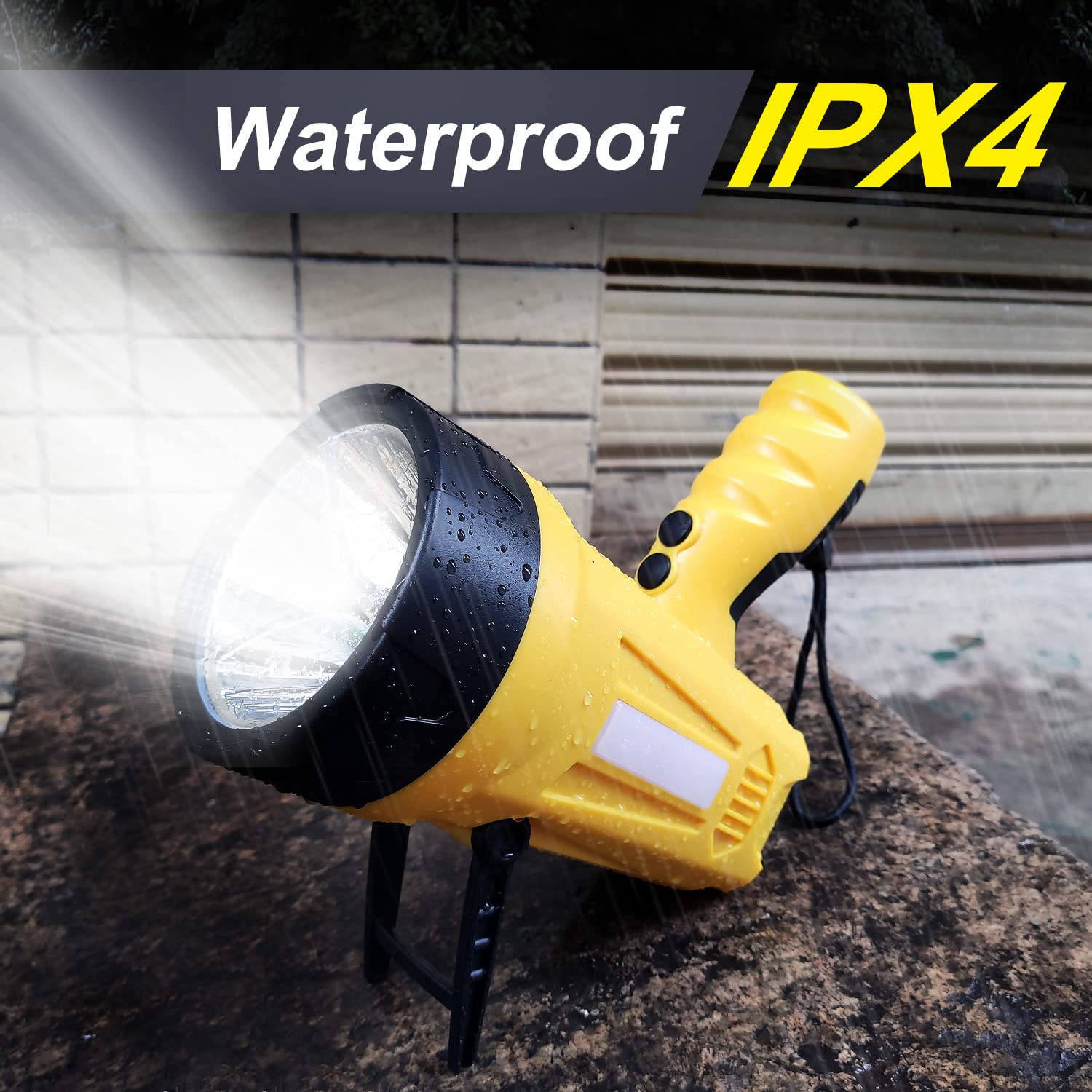 Odqo 10000 Lumen Rechargeable Ultra Bright Led Spotlight Flashlight, High Powered Work Light + Collapsible Tripod - Perfect For Camping, Hiking, Hunting, Emergencies & Outdoors