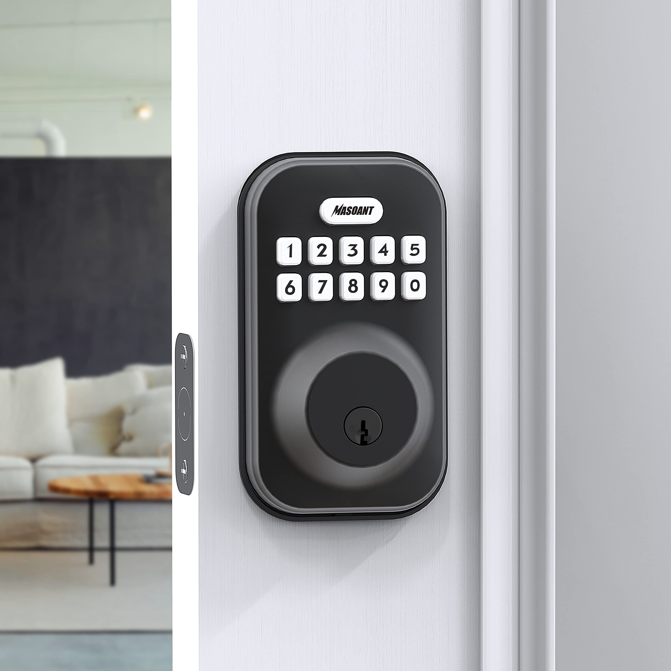Masoant Keypad Deadbolt Lock Electronic Keyless Front Door Auto Lock Easy Installation Digital Code Anti-Peeping Password Weatherproofing Matte Black