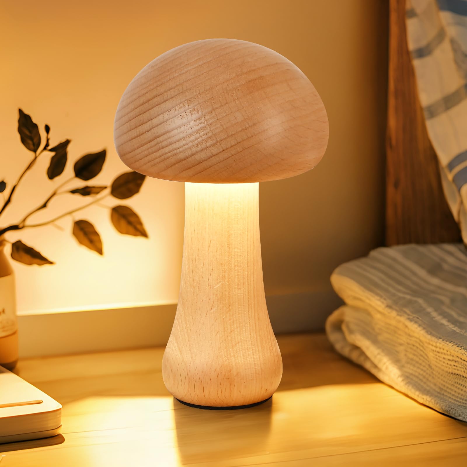 Lonrisway Led Creative Mushroom Table Lamp, Wood Desk Lamp, Bedroom Bedside Night Light, Dimmable Led Lighting, Creative Home Decor Table Lamp, Unique House Warmging