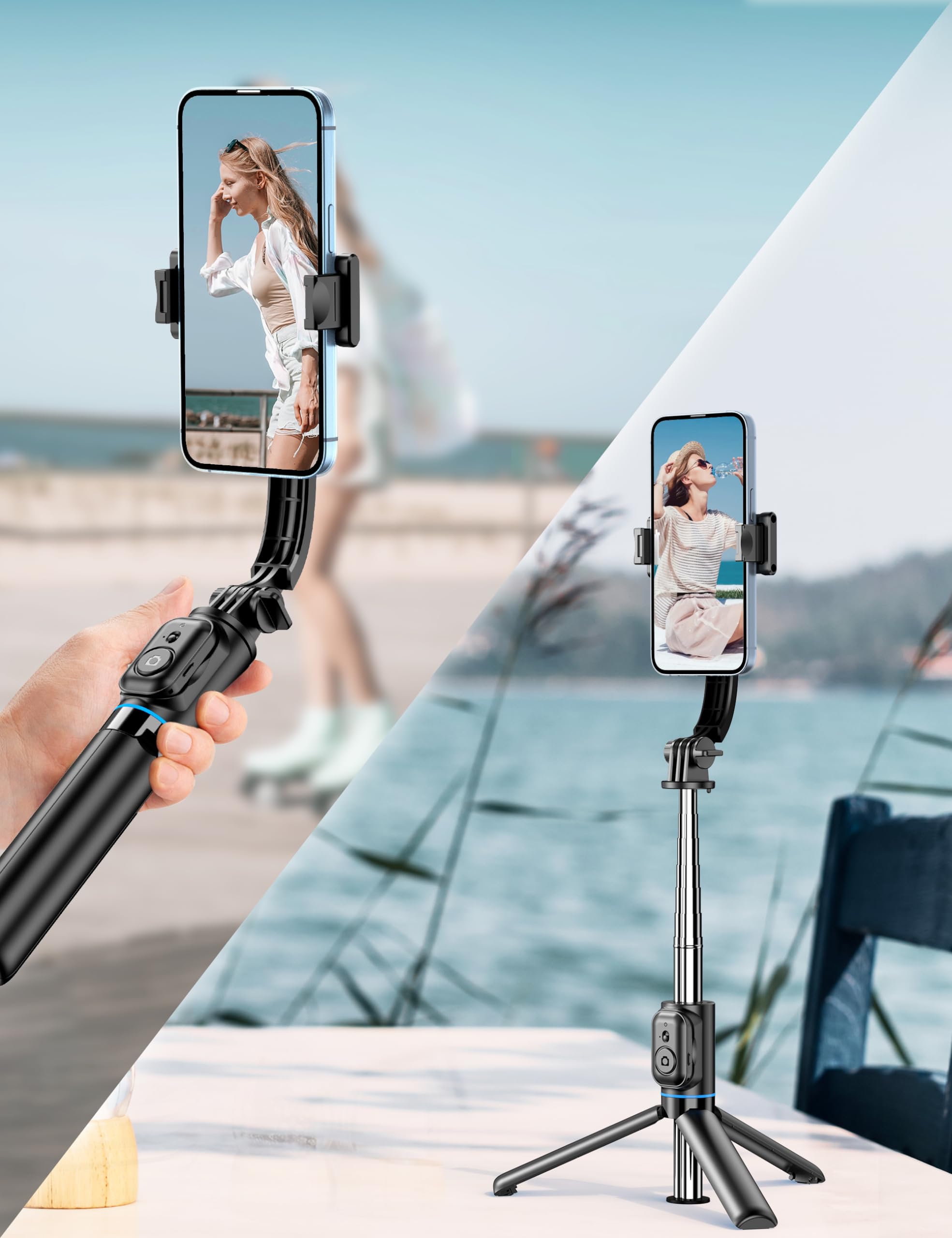 Qirita Selfie Stick, 41'' Extendable Phone Tripod Stand With Phone Holder & Detachable Remote, 360° Rotation Selfie Stick Tripod For Cell Phone Compatible With Iphone, Android, Samsung