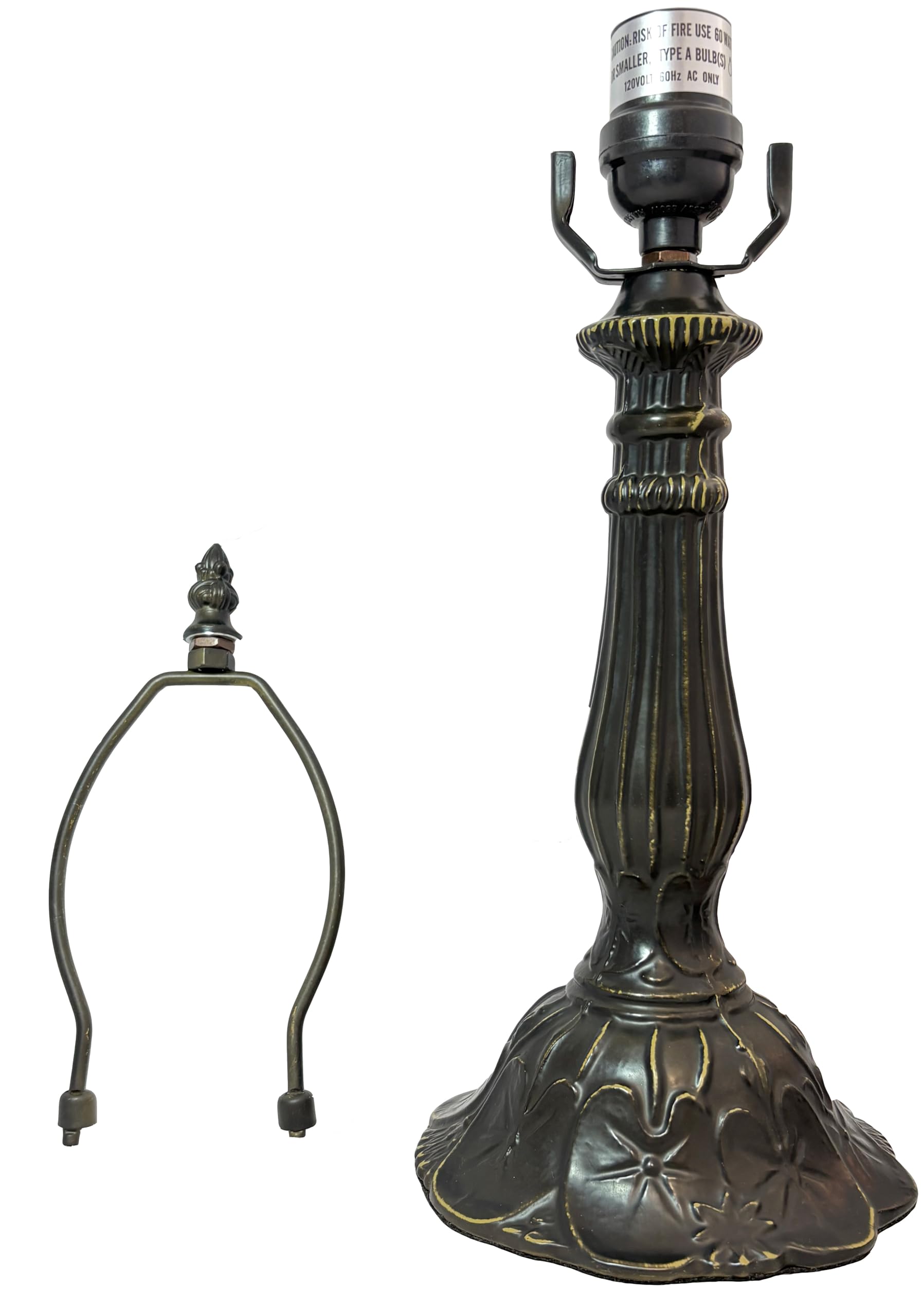 Rainbow Art Glass Lily Metal Lamp Base, Antique Bronze Finish With Gold Highlights, Nicely Weighted, 17.25" Tall