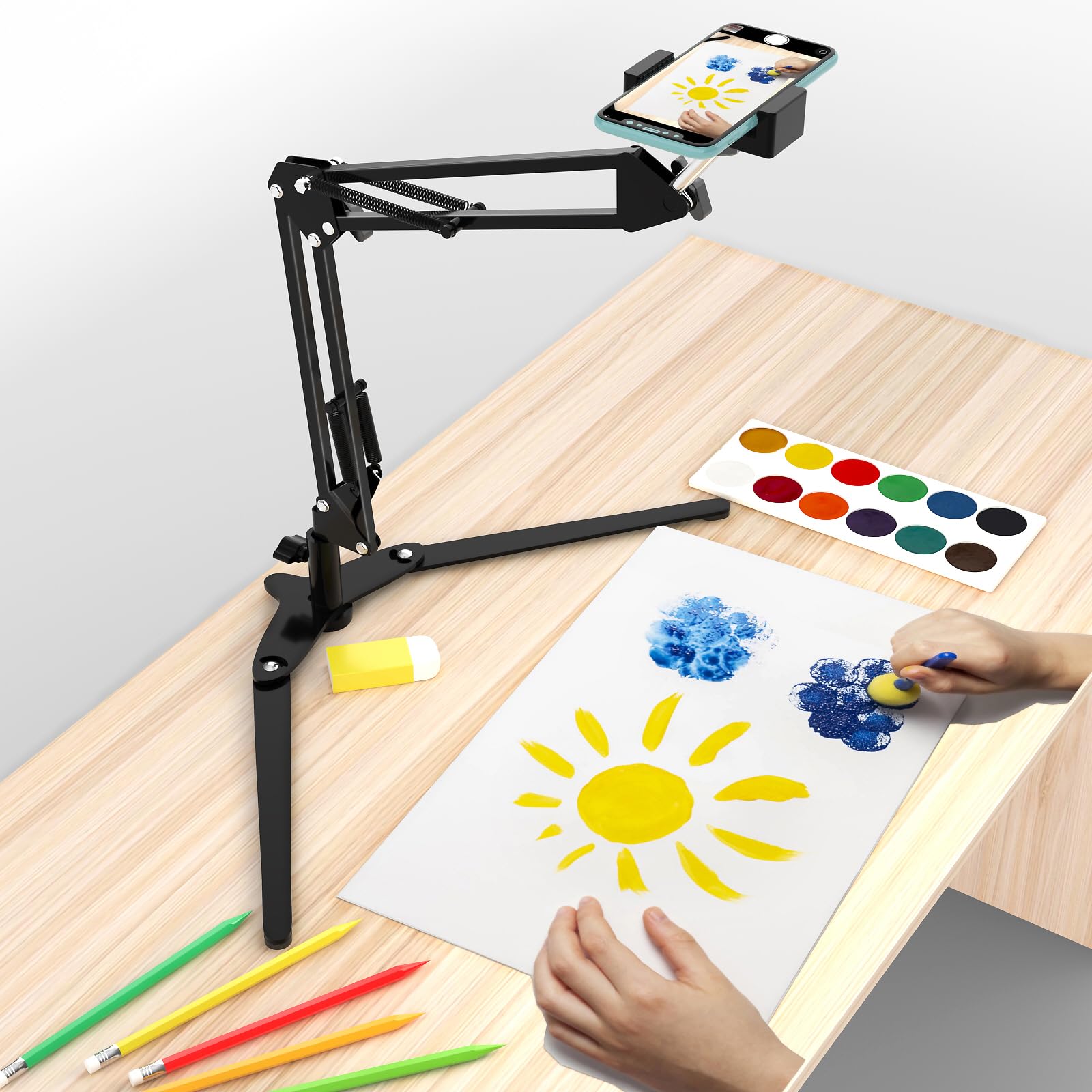 Mlsac Overhead Phone Mount With Holder, Phone Stand For Recording, Adjustable Tabletop Stand For Live Streaming Online Video And Food Crafting Demo Drawing Sketching