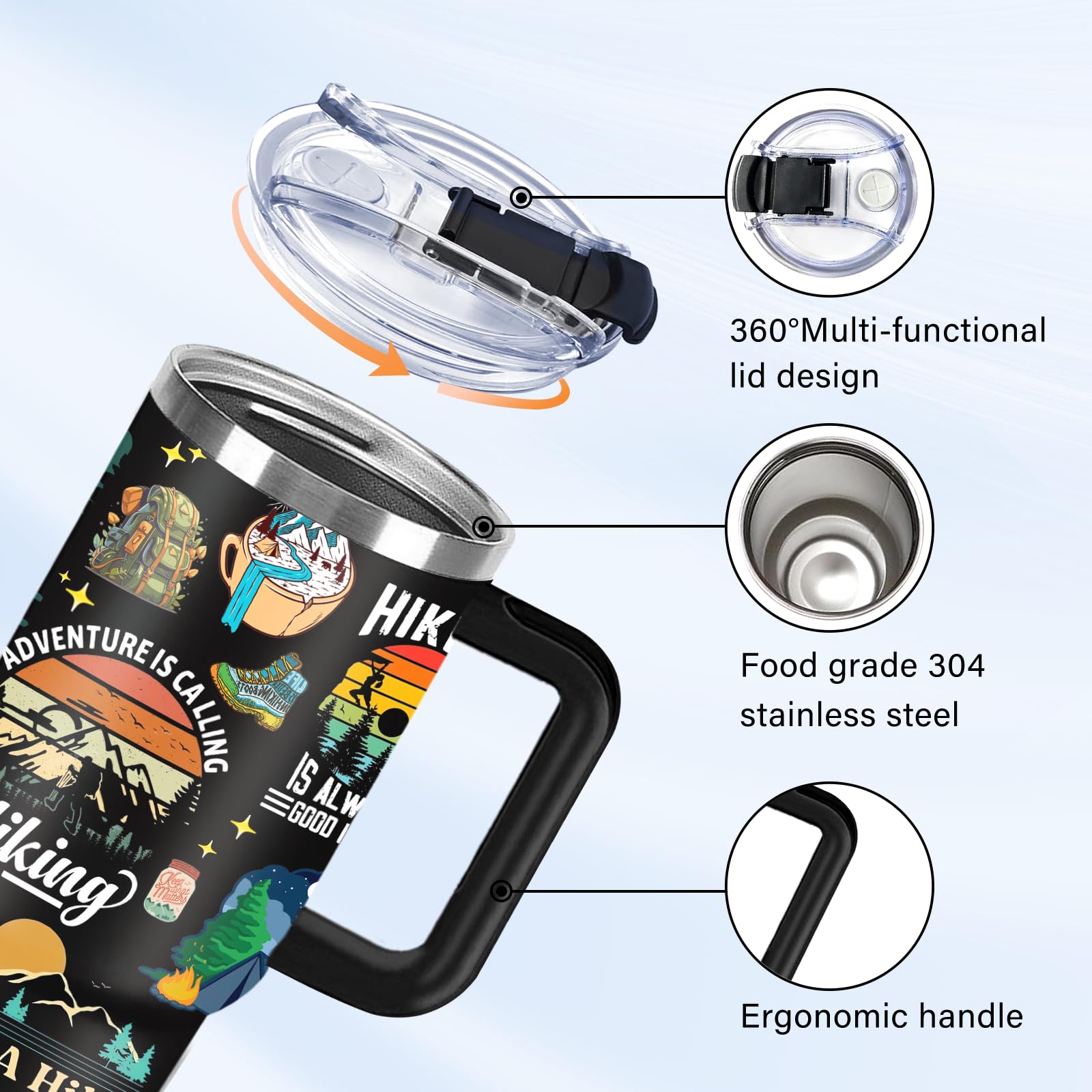 40Oz Insulated Hiking Water Bottle - Double Wall Vacuum Coffee Tumbler For Outdoor Adventures
