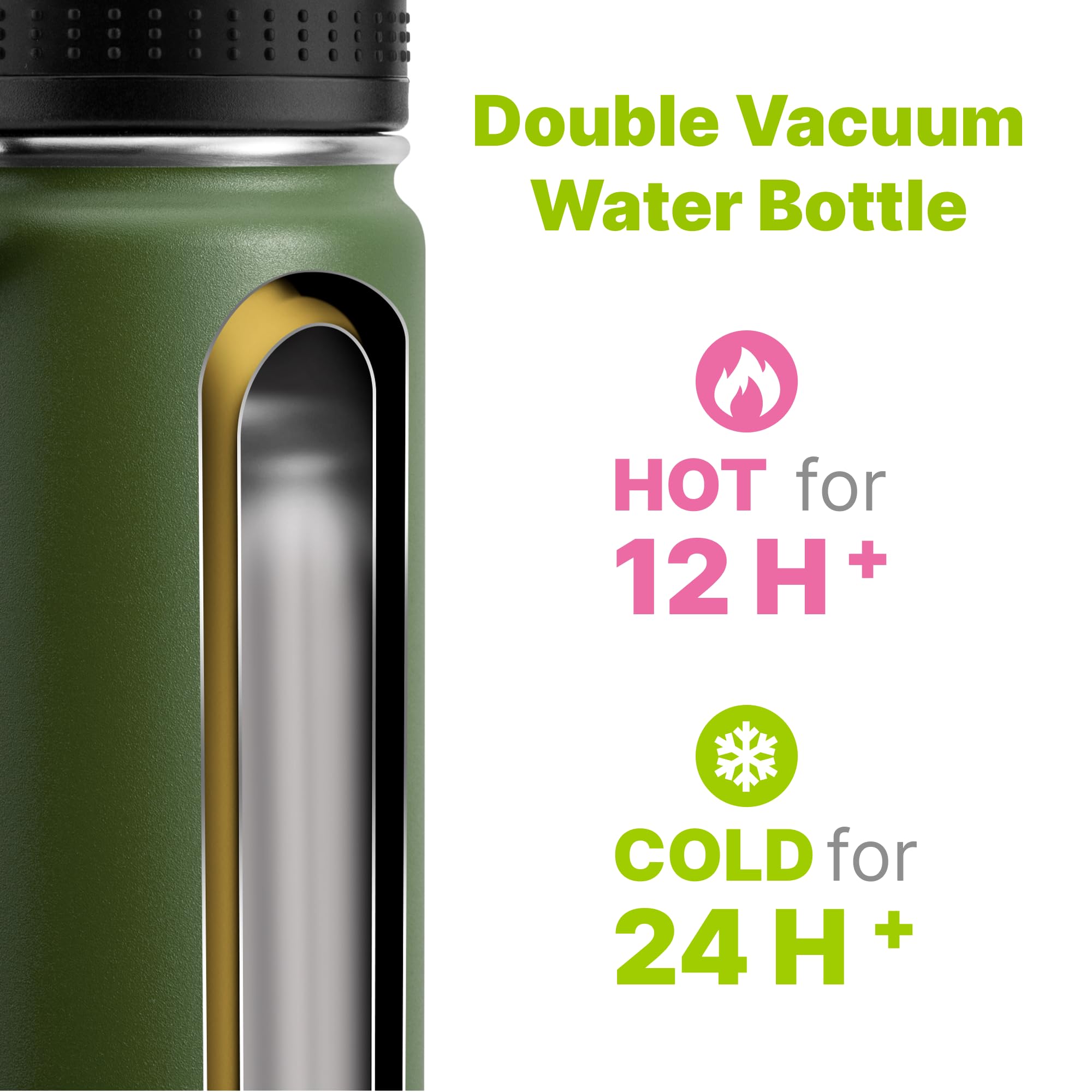 Insulated Water Bottle 2 Pack-16 Oz Stainless Steel Vacuum Sports Water Bottle Wide Mouth Flask