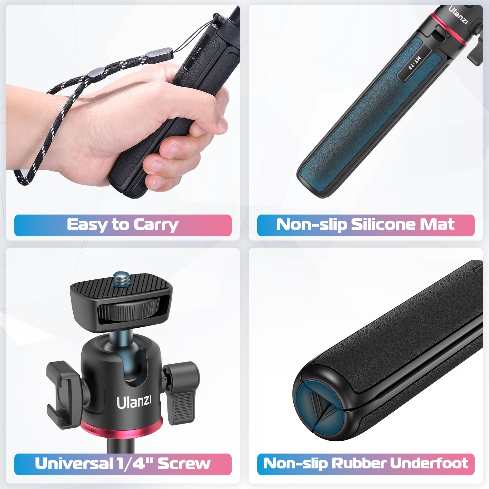 Ulanzi Mt-73 Extension Pole Tripod, Mini Selfie Stick Tripod Stand Handle Grip For Webcam Canon G7X Mark Iii Sony Zv-1 Rx100 Vii A6400 A6600 Cameras Vlogging