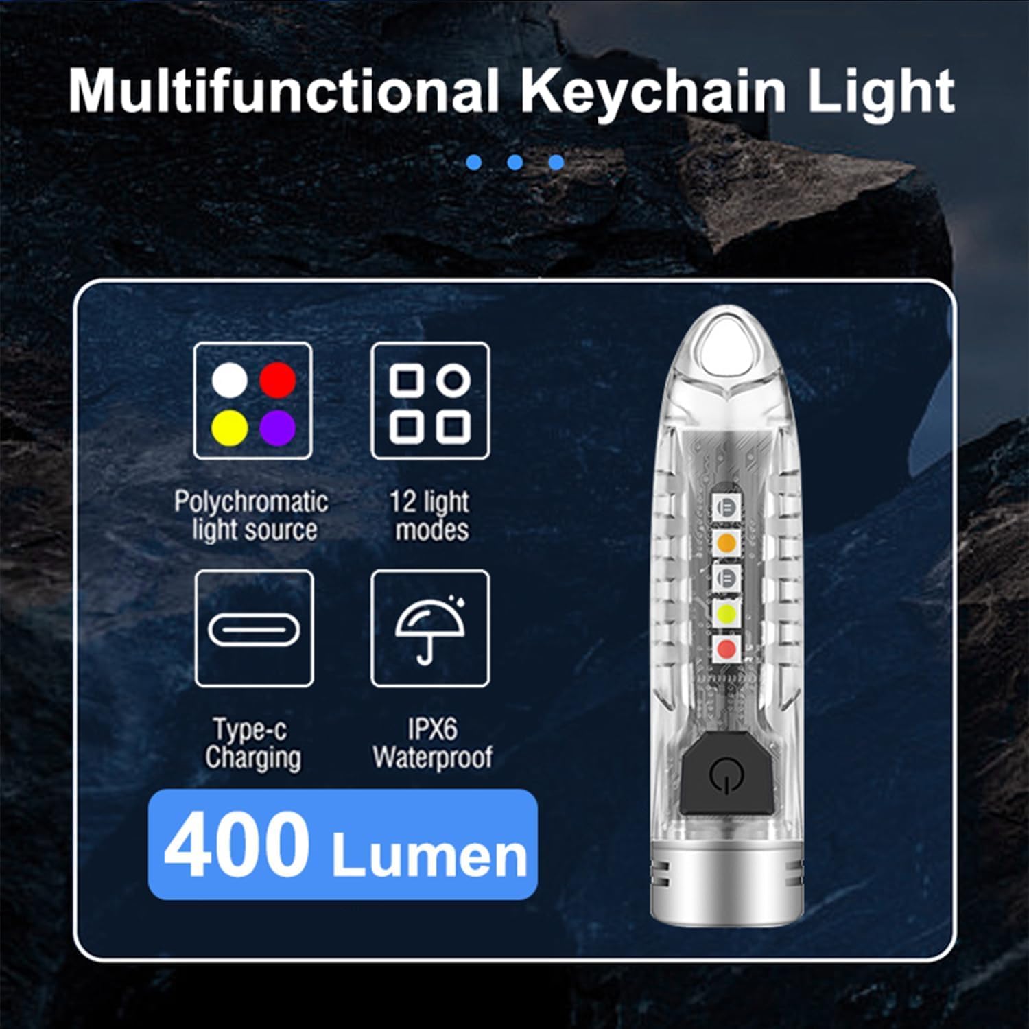 Mviocs V1 Mini Keychain Led Flashlight, 400 Lm Powerful 12 Modes With Uv Red Blue Yellow Side Light, Rechargeable Emergency Edc Pocket Light For Daily Use, Outdoor