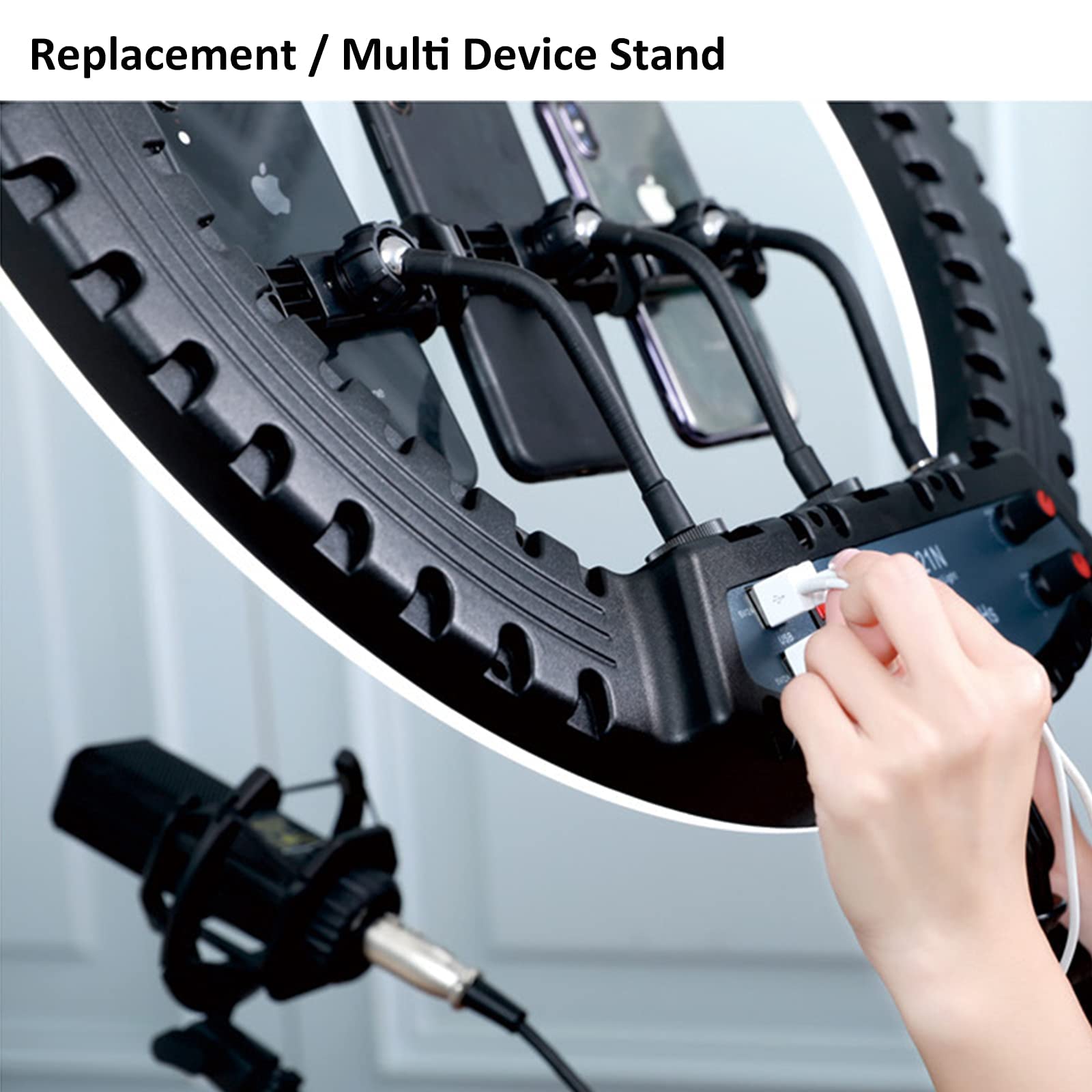 Kuaguozhe [2-Pack] Phone Holder For Ring Light And Tripod Stand With 1/4 And Hot Shoe Adapter, Flexible Phone Tripod Mount Adapter (Black+Black)