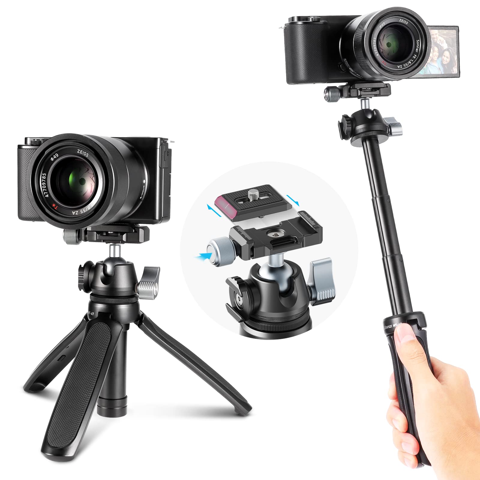 Ulanzi Mt-47 Camera Tripod Aluminum Alloy Mini Travel Phone Tripod Stand Compact Desktop Tripod For Dslr, 360° Ball Head With 1/4 Inch Arca Quick Release Plate Cold Shoe Portable Vlog Selfie Stick
