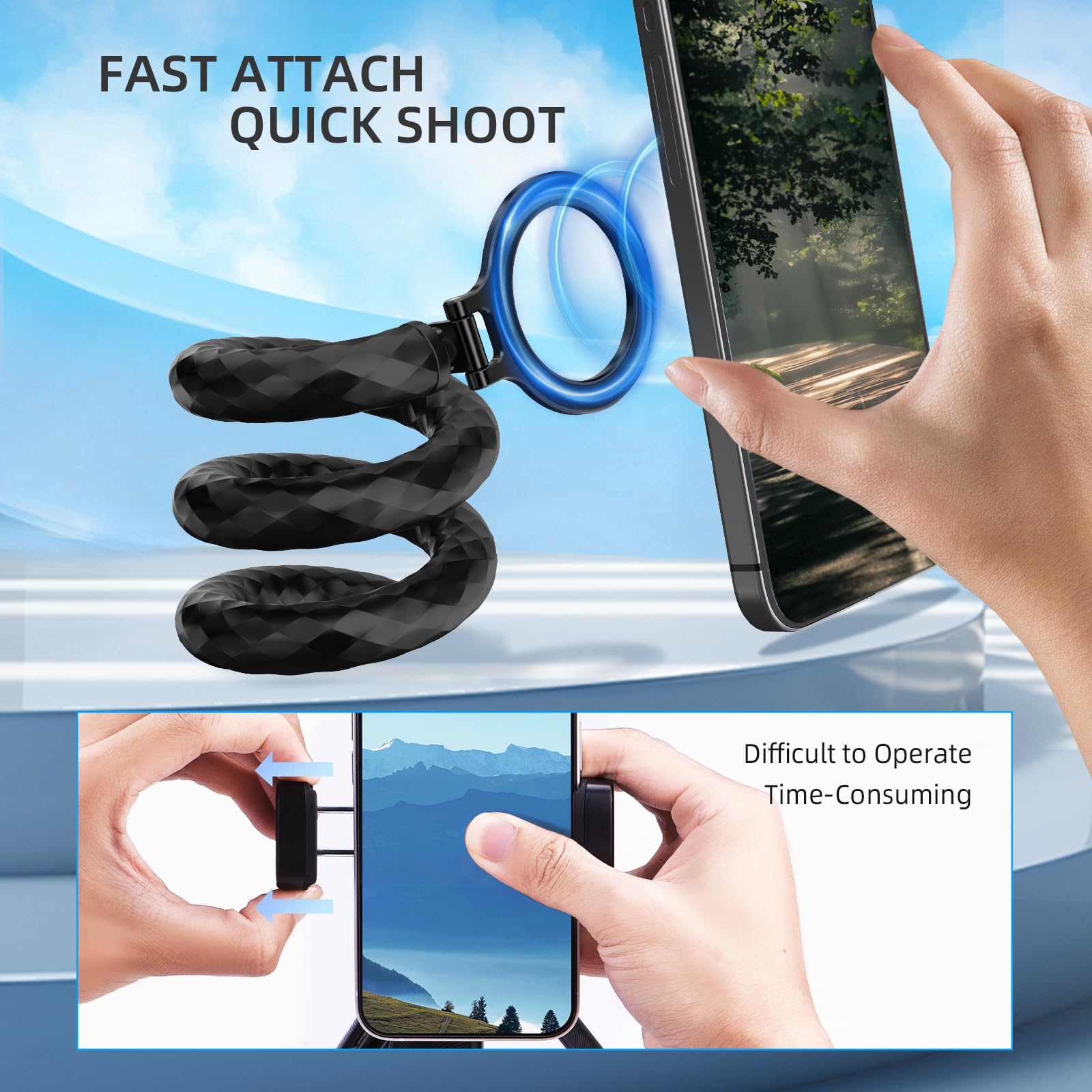 Brdrc Magnetic Phone Flexible Clamp Mount For Iphone 16/15/14/13/12, Gooseneck Magnet Phone Holder Tripod Stand Neck Holder Selfie Stick Pole For Gopro 13/12/11/10/9 Action 5 Pro Camera Accessroies