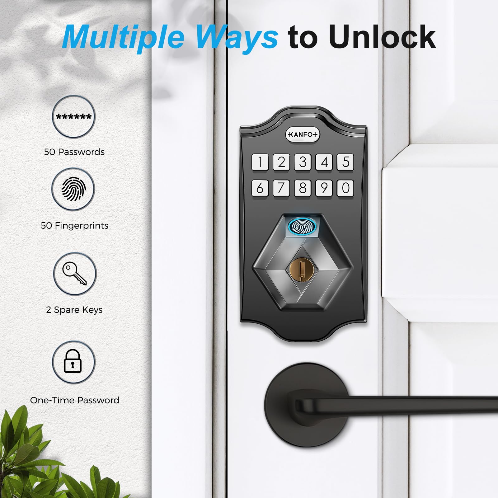 Kanfox Ks2 Fingerprint Door Lock, Keyless Entry Deadbolt With Keypad, Smart Locks For Front Door, Auto Lock,Easy Installation,Matte Black