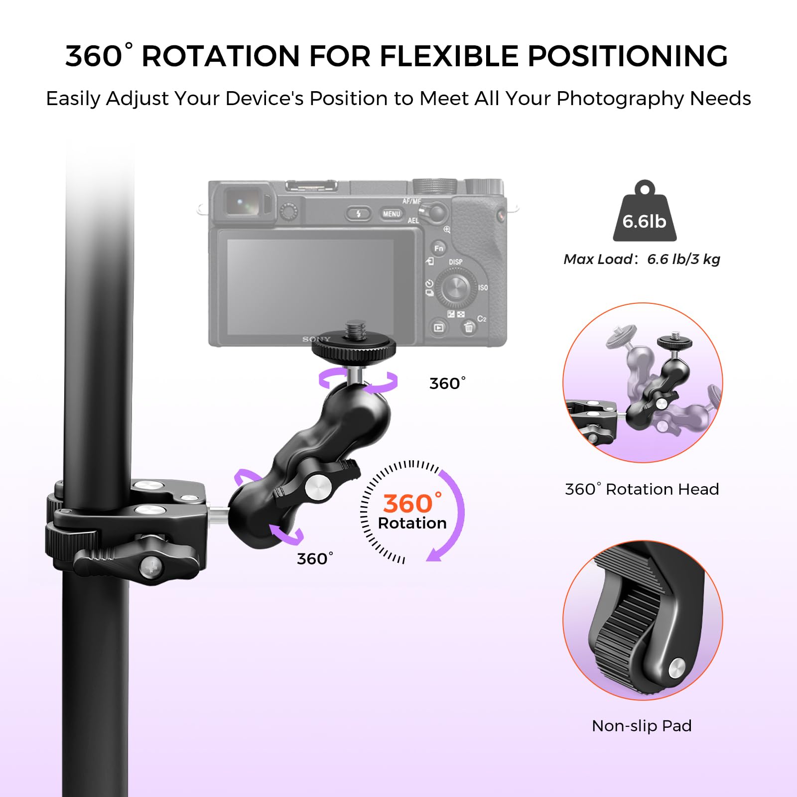 Nearstream Super Clamp Mount With 360 Ball Head - Motorcycle/Bike/Pole Clamp For Dslr/Action Camera/Field Monitor/Led Light