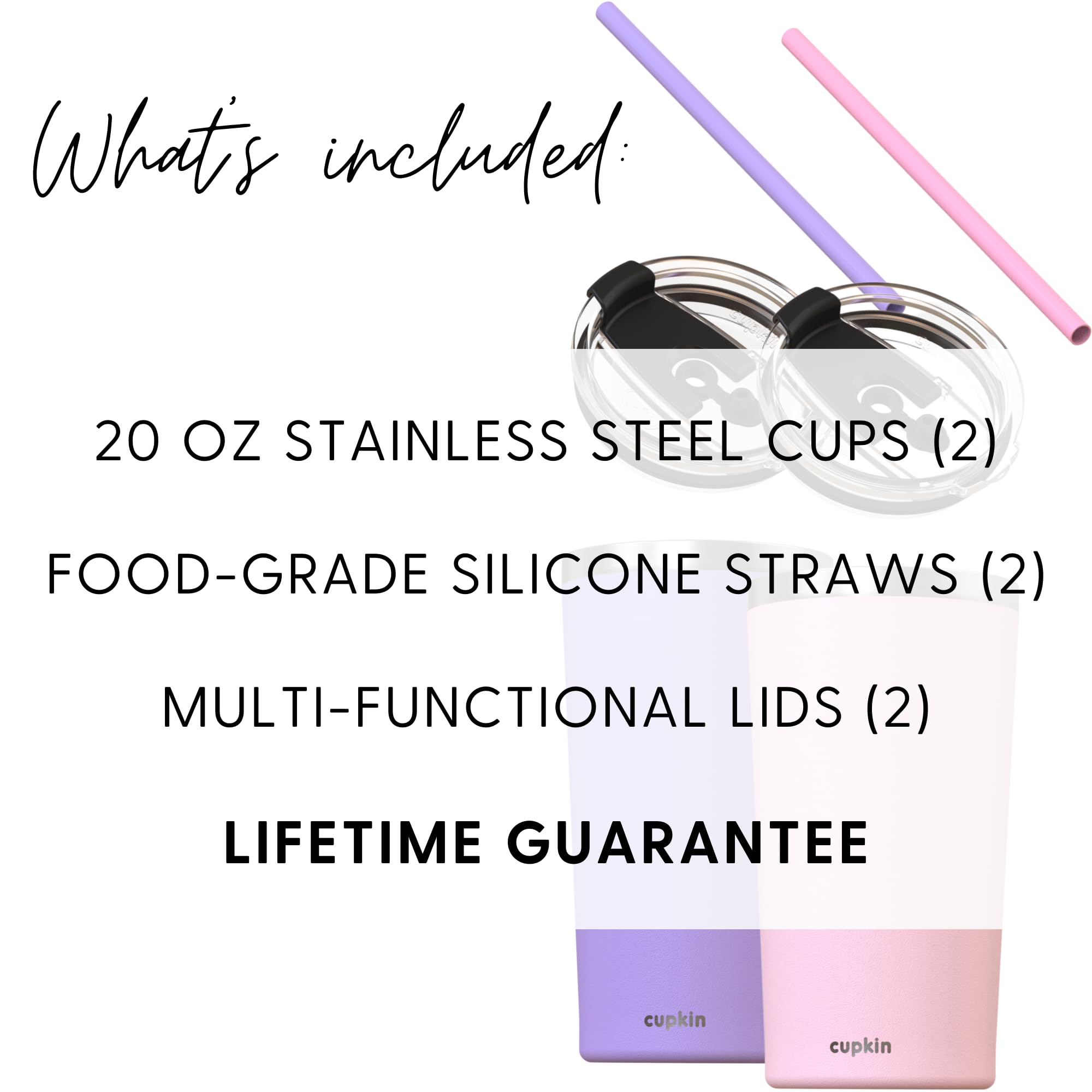 Cupkin Stainless Steel Insulated Tumbler With Lid And Straw, 20 Oz Water Bottle & Straw, Stainless