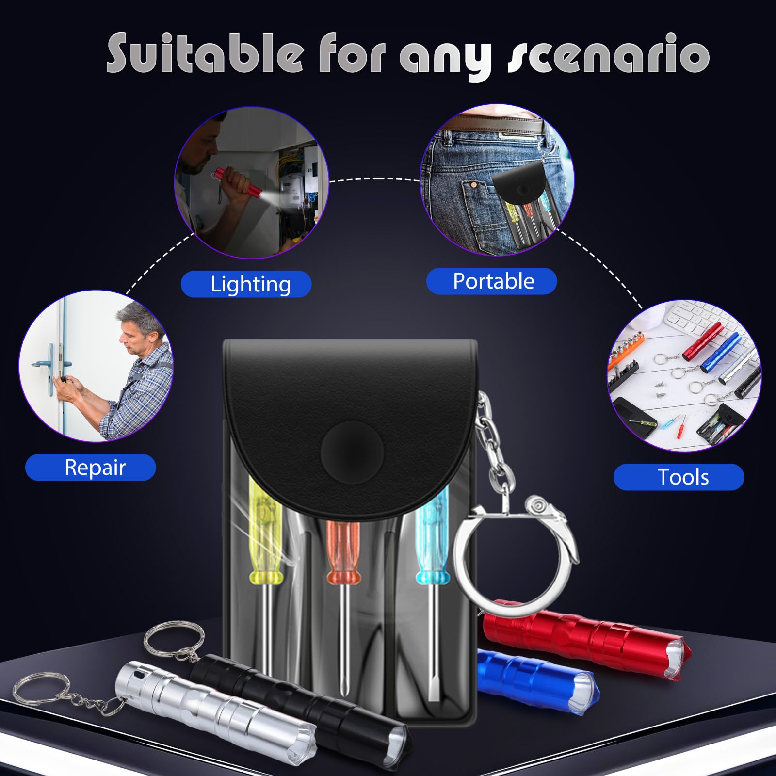 Lanties 24 Mini Screwdriver Keychain Set Flashlight Bulk Led Keychain Mini Hand Tool  For Men Father Day Birthday Tool Adult Party Favors, No Batteries Included
