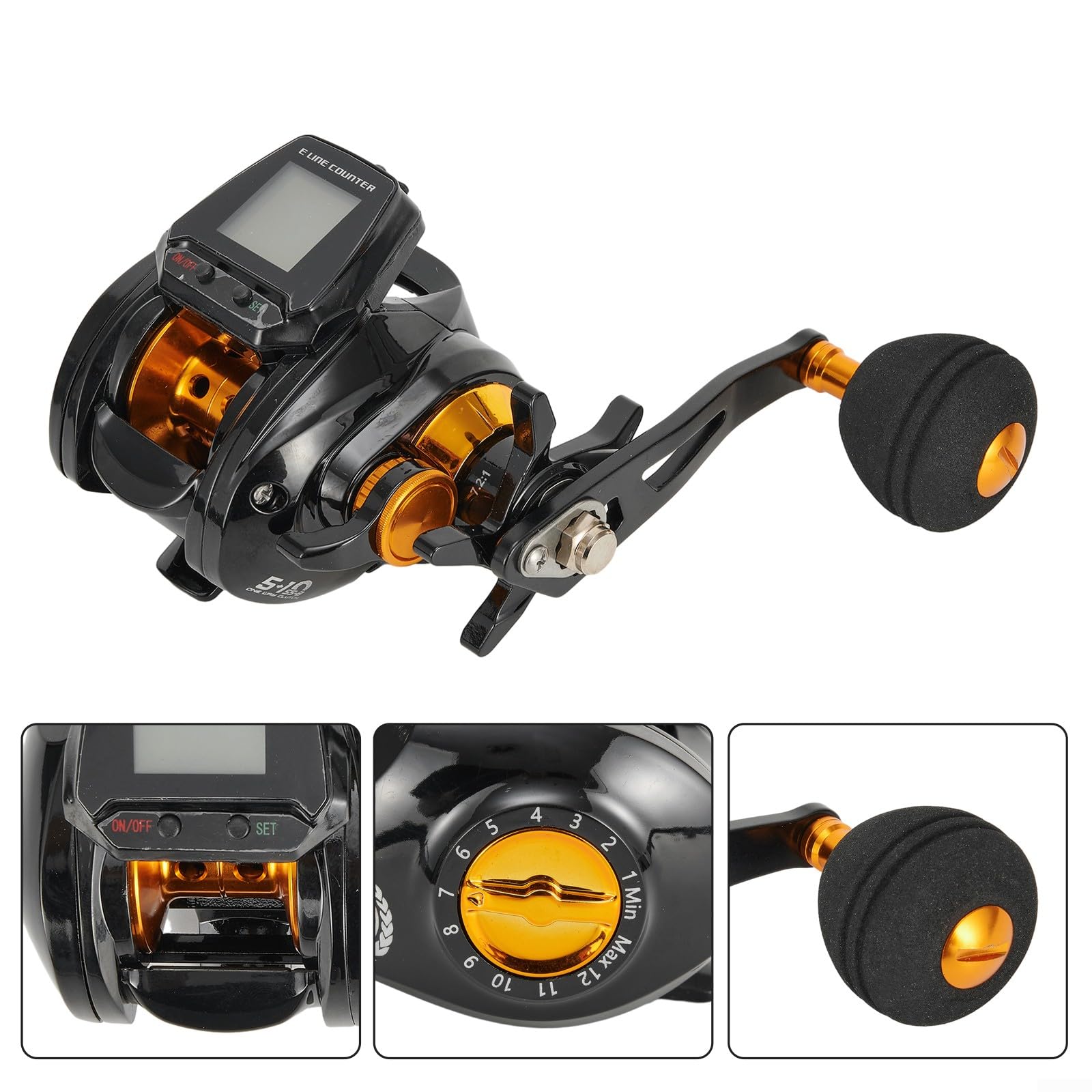 Mr.Poorhippo Fishing Reel, 6.3:1 Digital Fishing Baitcasting Reel With Line Counter Large, Rechargeable Fishing Reel With Bite Alarm, Magnetic Brake For Rafting Fishing