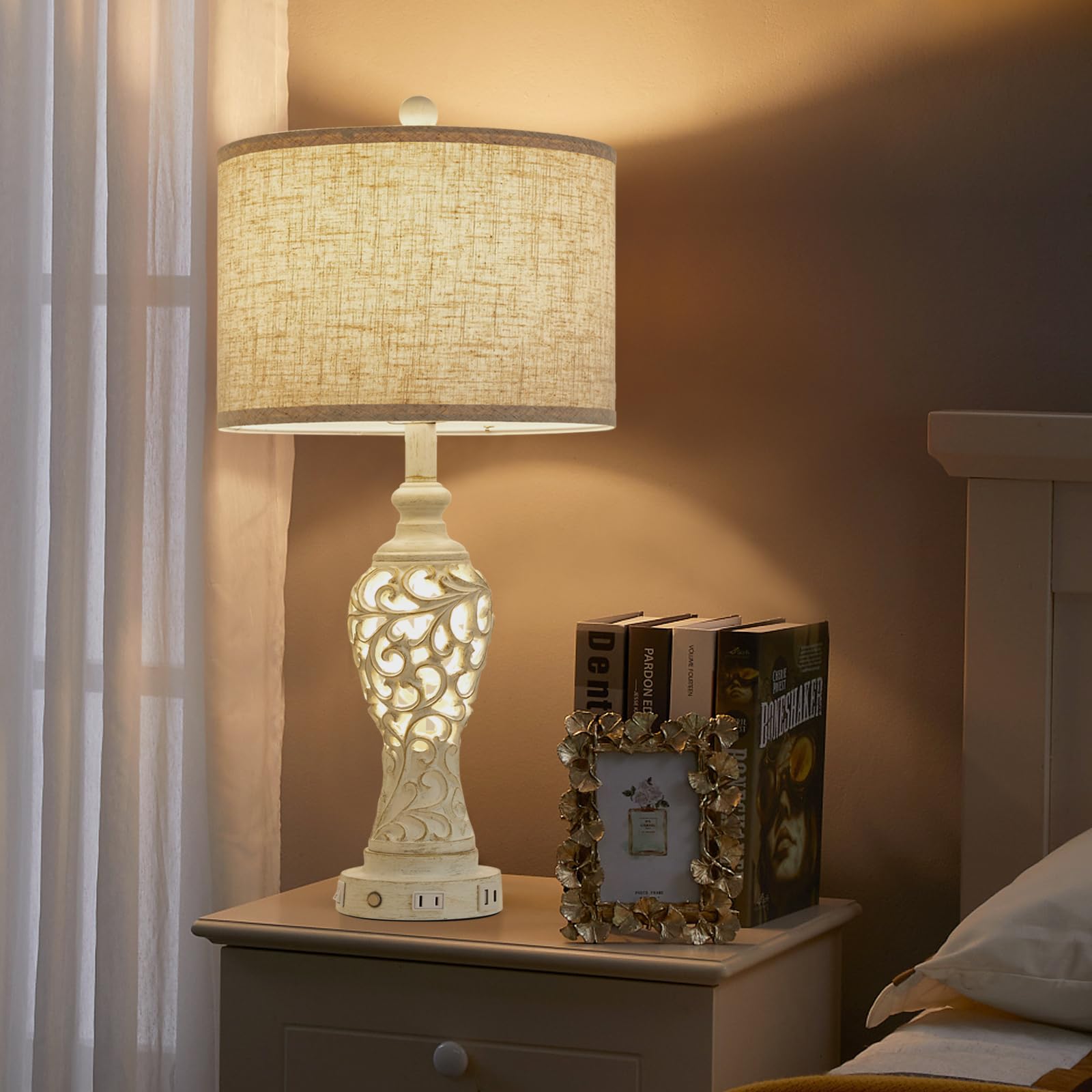Saiweya 26" Usb A+C Touch Control Table Lamp With Nightlight, 3-Way Dimmable Farmhouse Bedside Nightstand Lamps For Living Room Bedroom (Bulb Included)