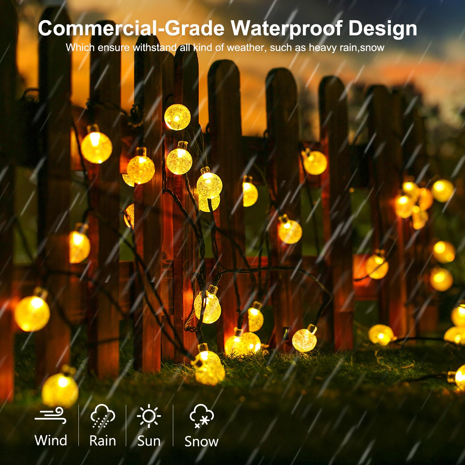 Joomer Solar Powered String Lights Waterproof,39Ft 60 Led Outdoor Solar String Lights Crystal Ball Lights 8 Modes Solar Globe Lights For Garden, Gazebo, Porch, Lawn, Patio, Tree Decor (Warm White)