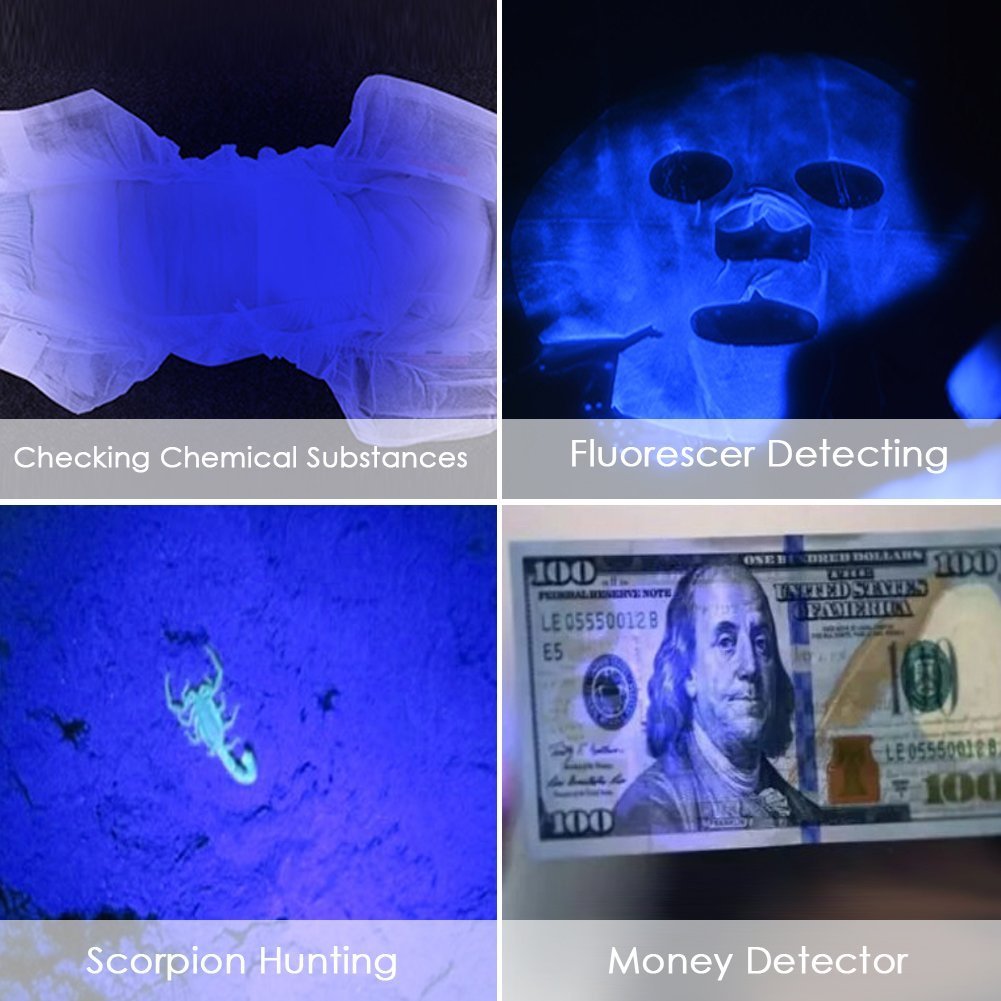 Ar Happy Online Uv Flashlight, Uv Light Flashlight Black Light, Zoomable 365Nm Uv Blacklight Led Flashlight Detector For Pets Urine And Stains, Resin Curing, Bed Bugs And Scorpions (2 Pack)