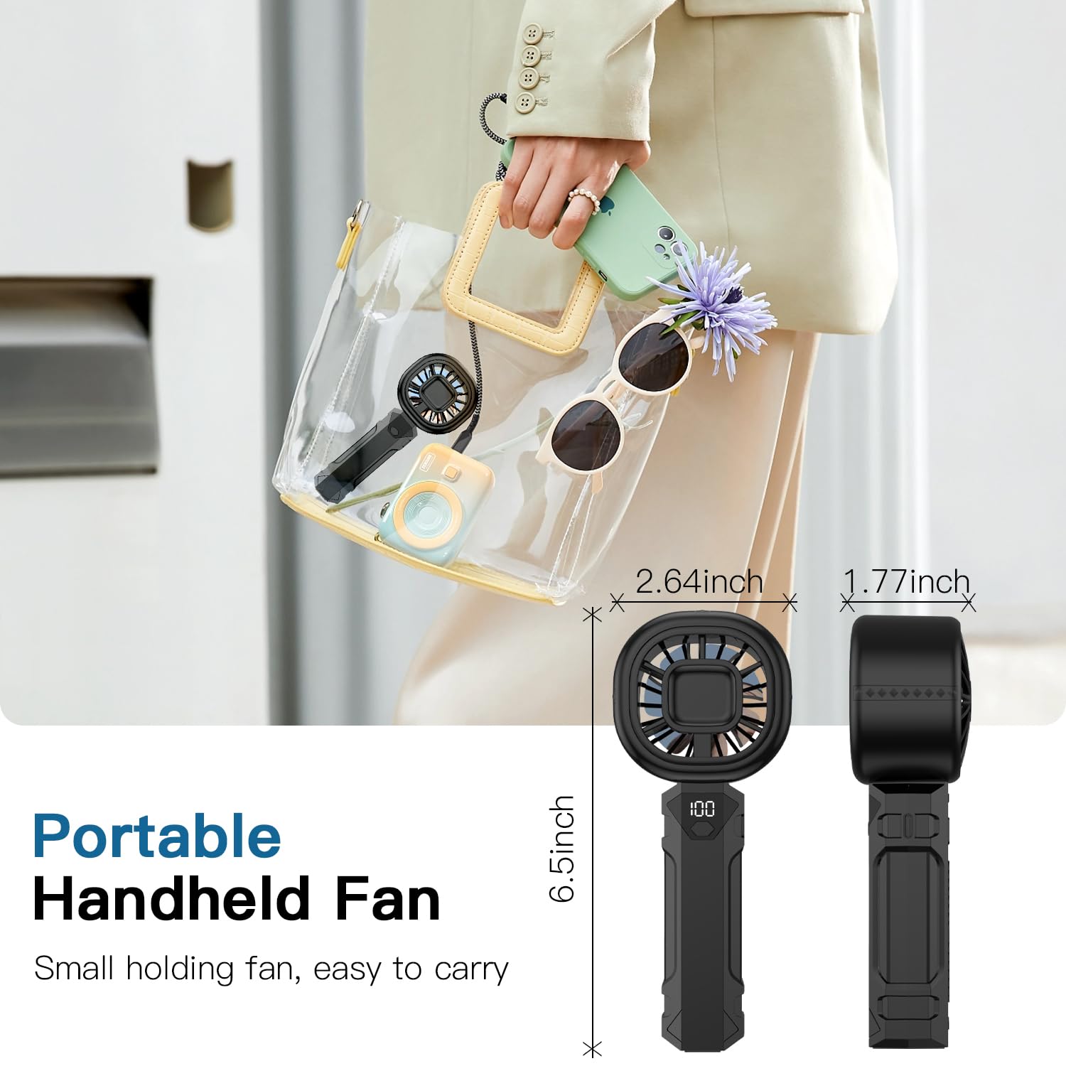 Portable Handheld Fan, Personal Mini Fan With Digital Display, 3 Wind Speeds, 3000Mah Battery Usb