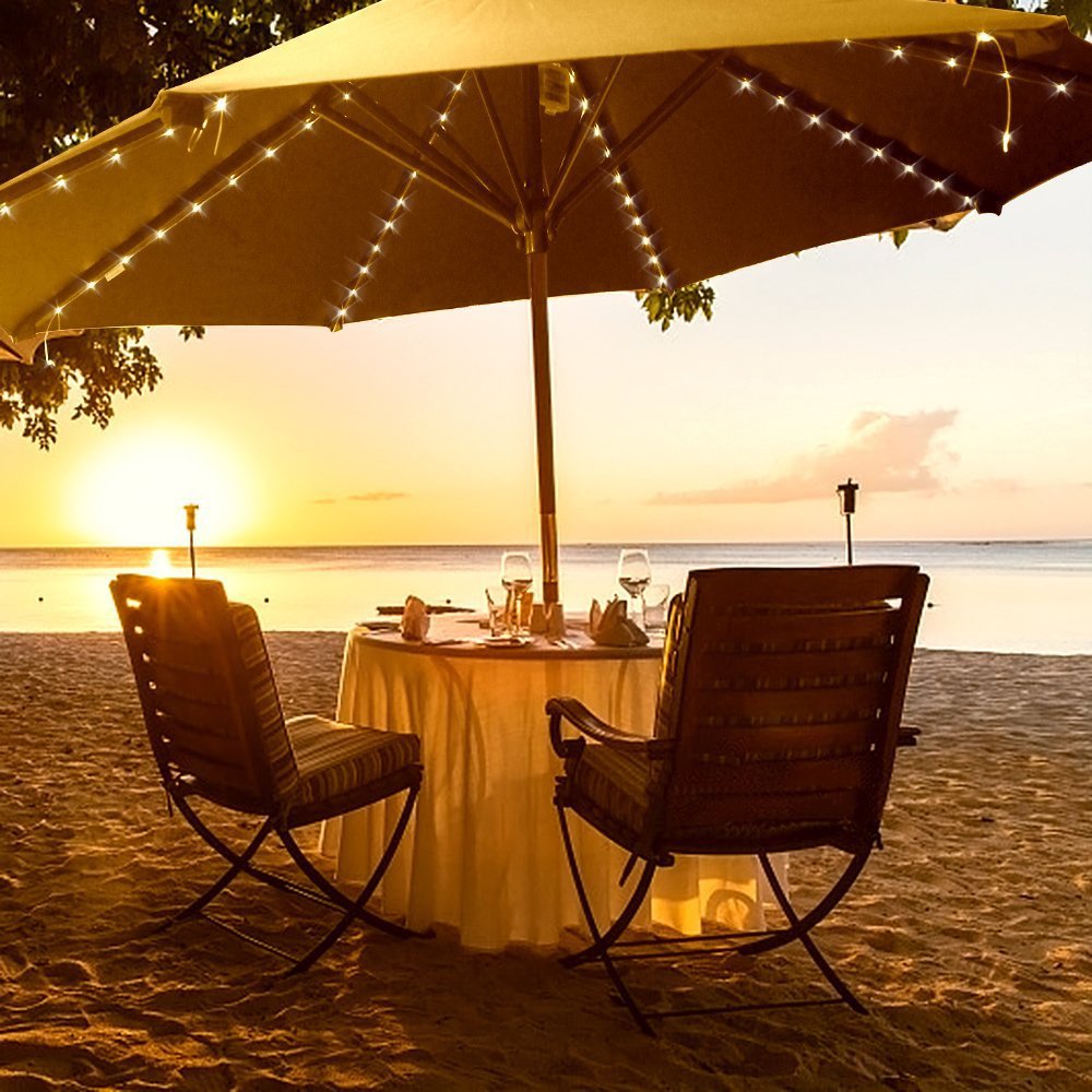 Ywhomal Patio Umbrella Lights 8 Lighting Mode 104 Led String Lights With Remote Control Umbrella Lights Battery Operated Waterproof Outdoor Decor For Patio Umbrellas Outdoor Use Camping Tents Warm White