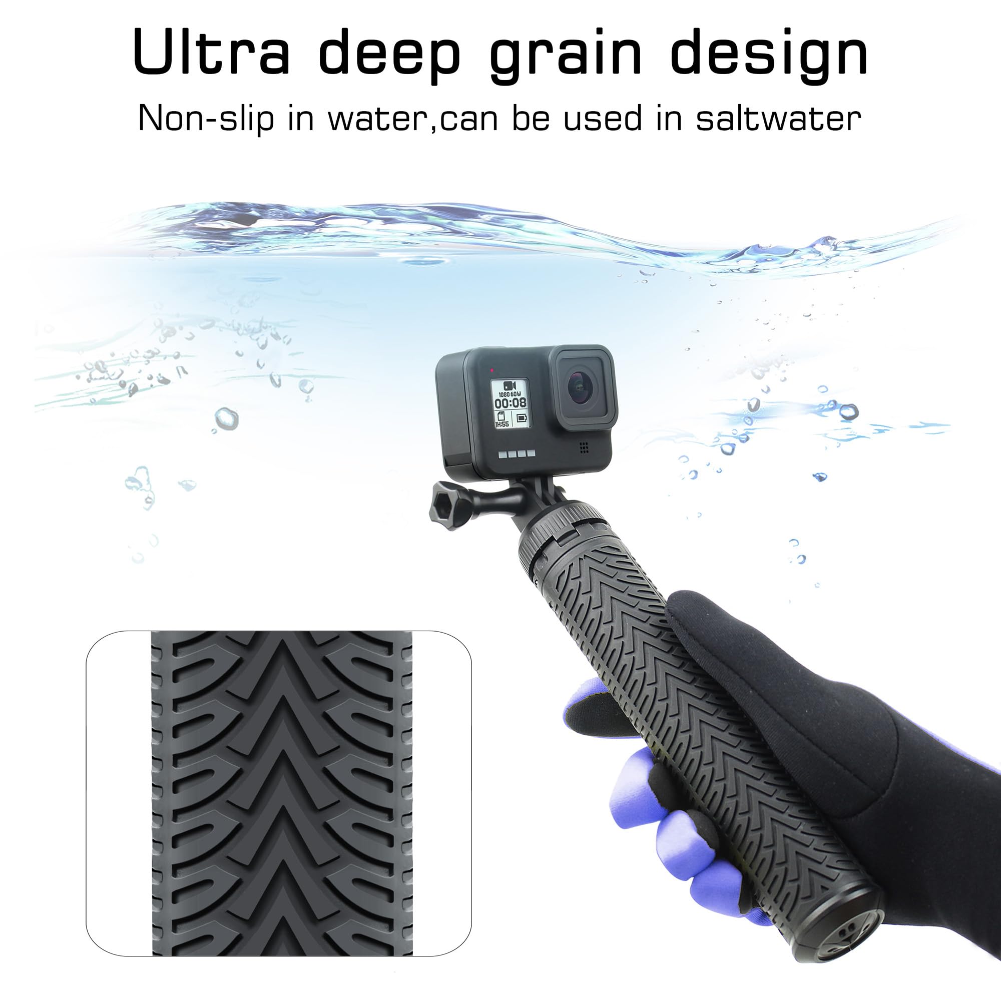 Gepuly 34''Waterproof Selfie Stick Underwater Tripod Pole Monopod For Phone Gopro Hero 13 12 11 10 9 8 7 6 5 4, Fusion, Akaso,Sjcam,Dji Action Cameras(3-In-1: Hand Grip,Selfie Stick,Tripod Stand)