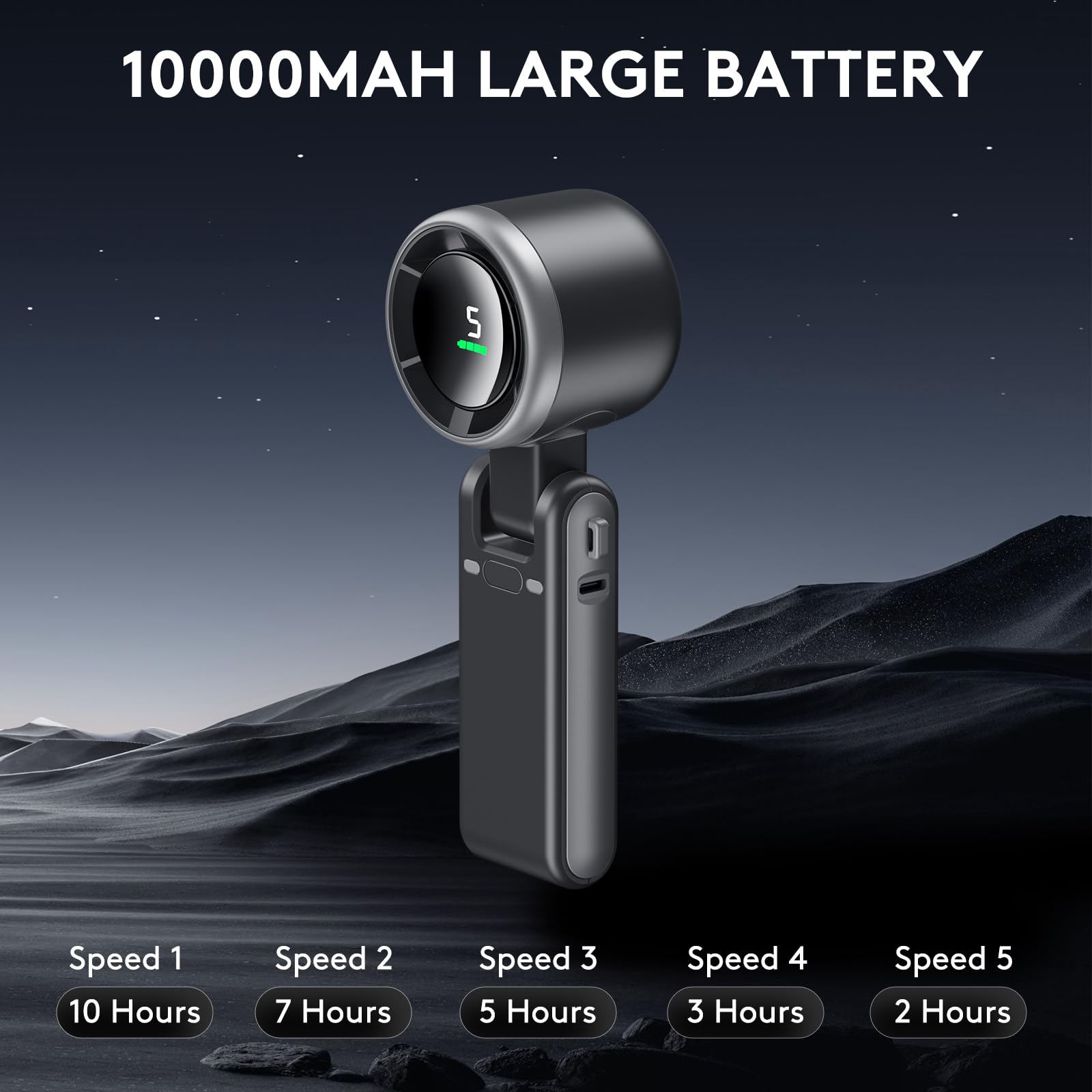 Foldable Handheld Fan, Portable High Speed Rechargeable 10000Mah Mini Turbo Fan, Digital Display