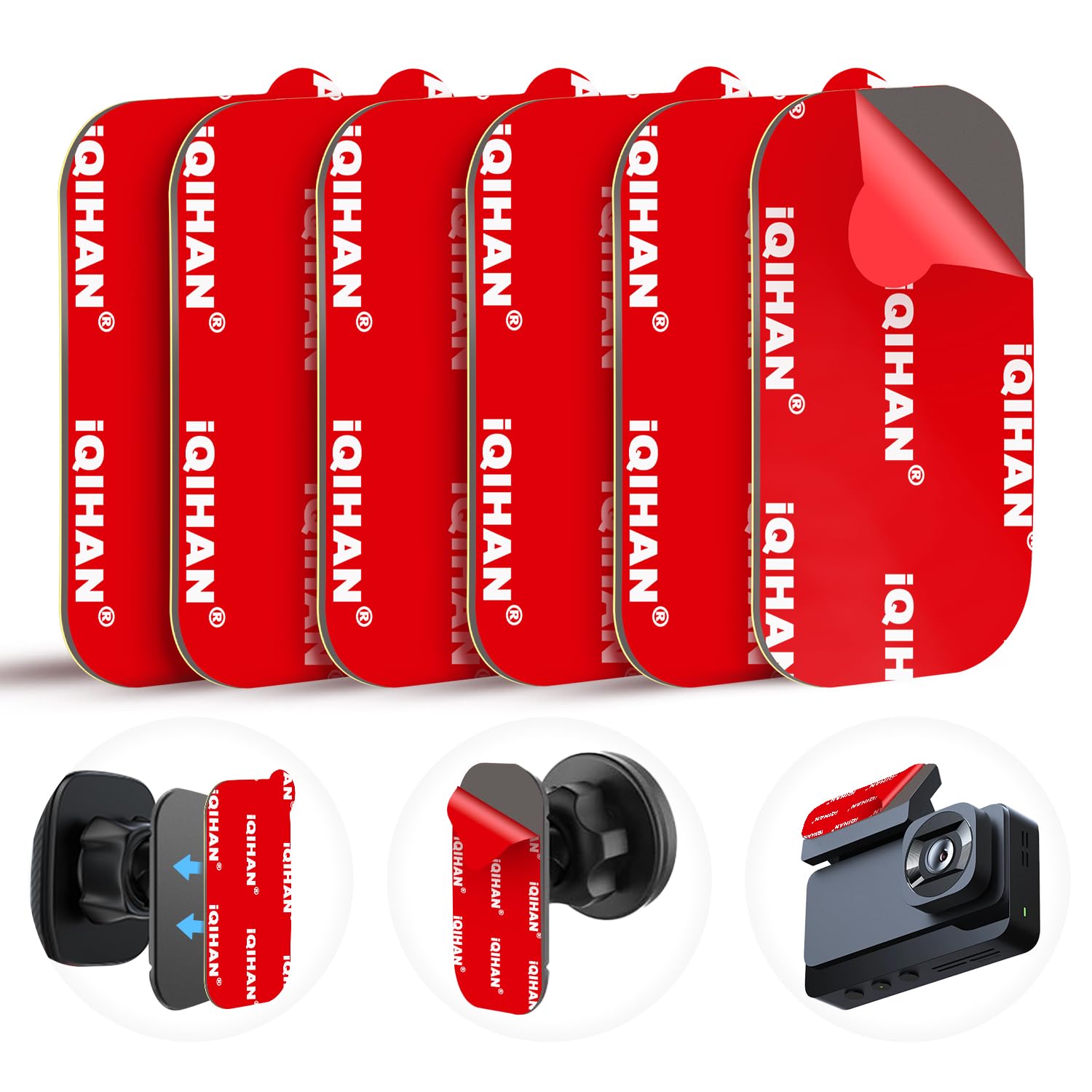 Pormkig Sticky Adhesive Pads For Magnetic Car Phone Mount, 6Pcs Extra Double-Sided Mounting Tapes Replacement For Vehicle Dashboard Cellphone Holder, Heavy Duty Rectangular Sticker Strips For Dash Cam