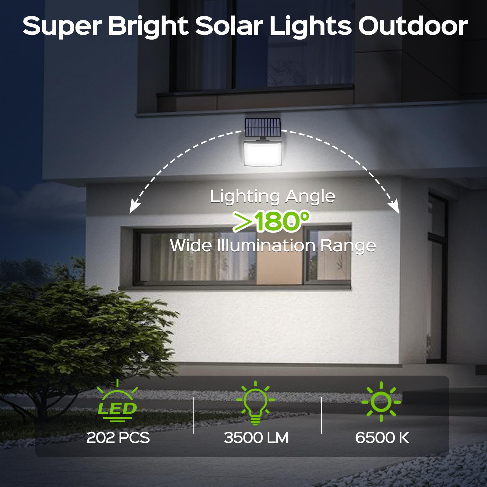 Adiding Solar Outdoor Lights, 3500Lm Led Flood Lights With 16.4 Ft Cable, Remote Control Solar Motion Sensor Lights With 3 Modes, Solar Powered Security Lights For Outside Patio, Yard, Garage, 2 Pack