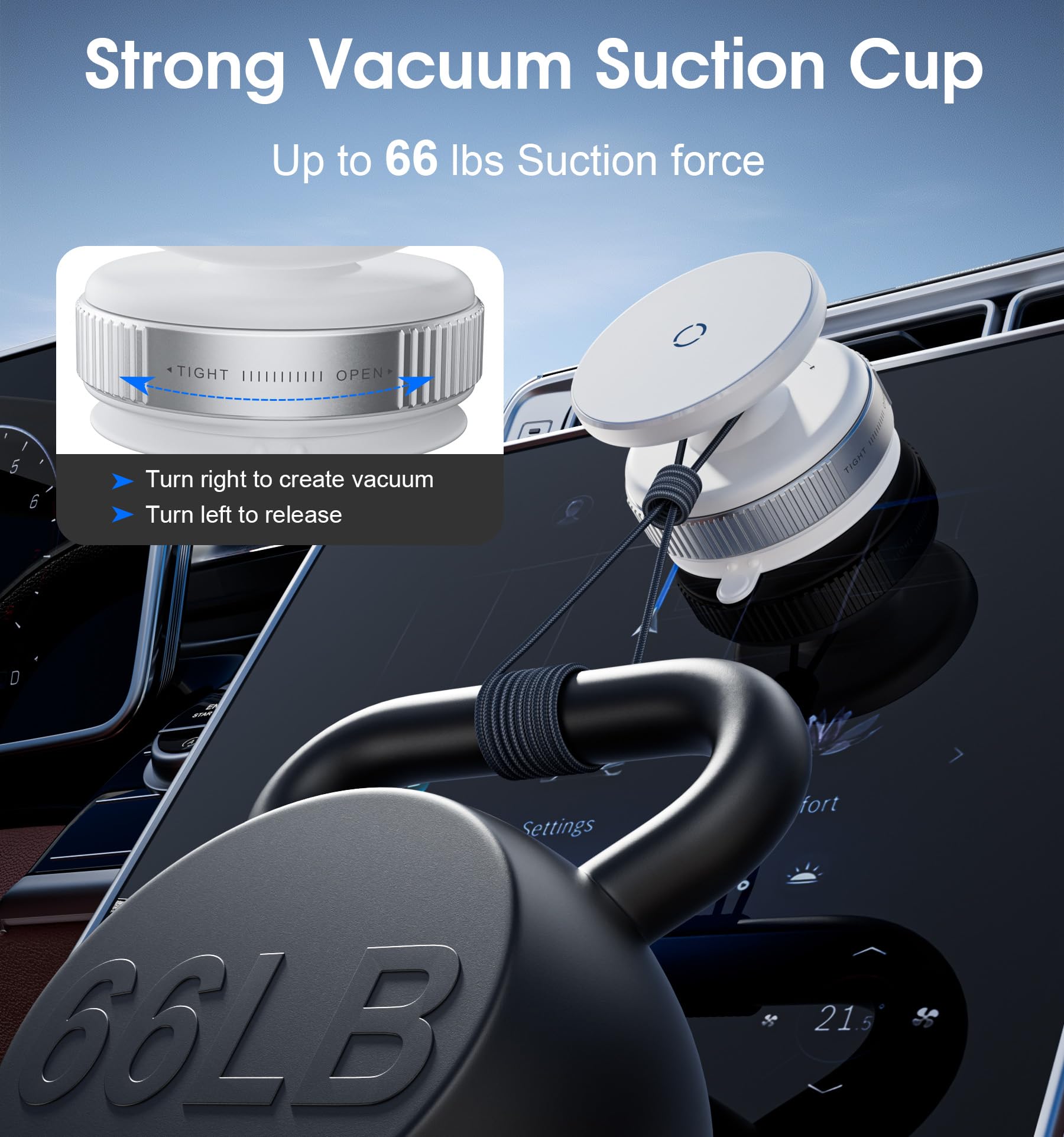 Reokily Latest Magnetic Car Phone Holder Ultra Vacuum Suction Cup Phone Mount Magnetic Car Mount Cell Phone Holder For Your Car Accessories For Iphone 15 14 13 12 Android (White)