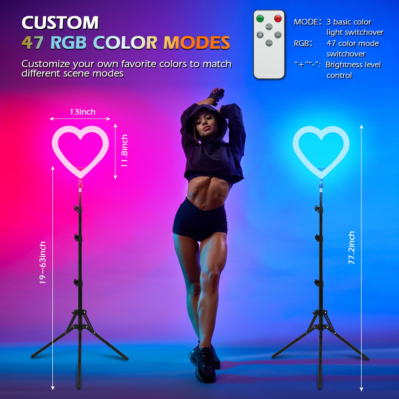 Nanbeitong Nanbeitong13'' Selfie Ring Light With 73'' Tripod Stand And Phone Holder&Ipad Holder, Rgb Ring Lights 47 Color Modes, Stepless Dimmable/Speed Led Heart Ringlight For Iphone & Android,Youtube,Makeup