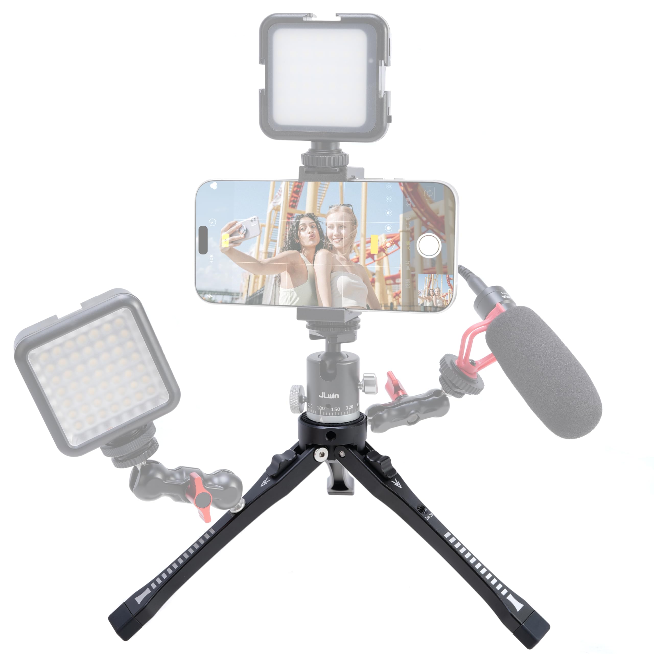 Focusfoto Aluminum Alloy Mini Adjustable Desktop Tripod - 4-Level Height (45Mm-165Mm) With 1/4"-20 Screw Holes, Foldable Hand Grip & Expandable Design For Phone/Camera Accessories