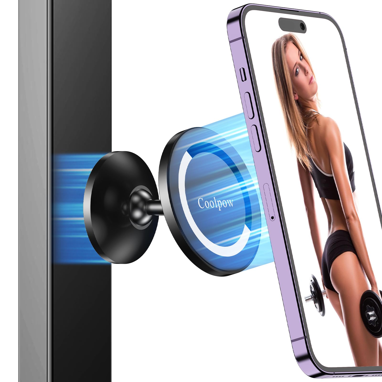 Coolpow Gym Magnetic Phone Holder Mount For Magsafe【All Metal】Dual Magnetic Phone Holder For Gym Accessories Attach To Metal Surface, Gym Phone Holder Magnet For Iphone 16 15 14 13 Pro Max  For Men Women